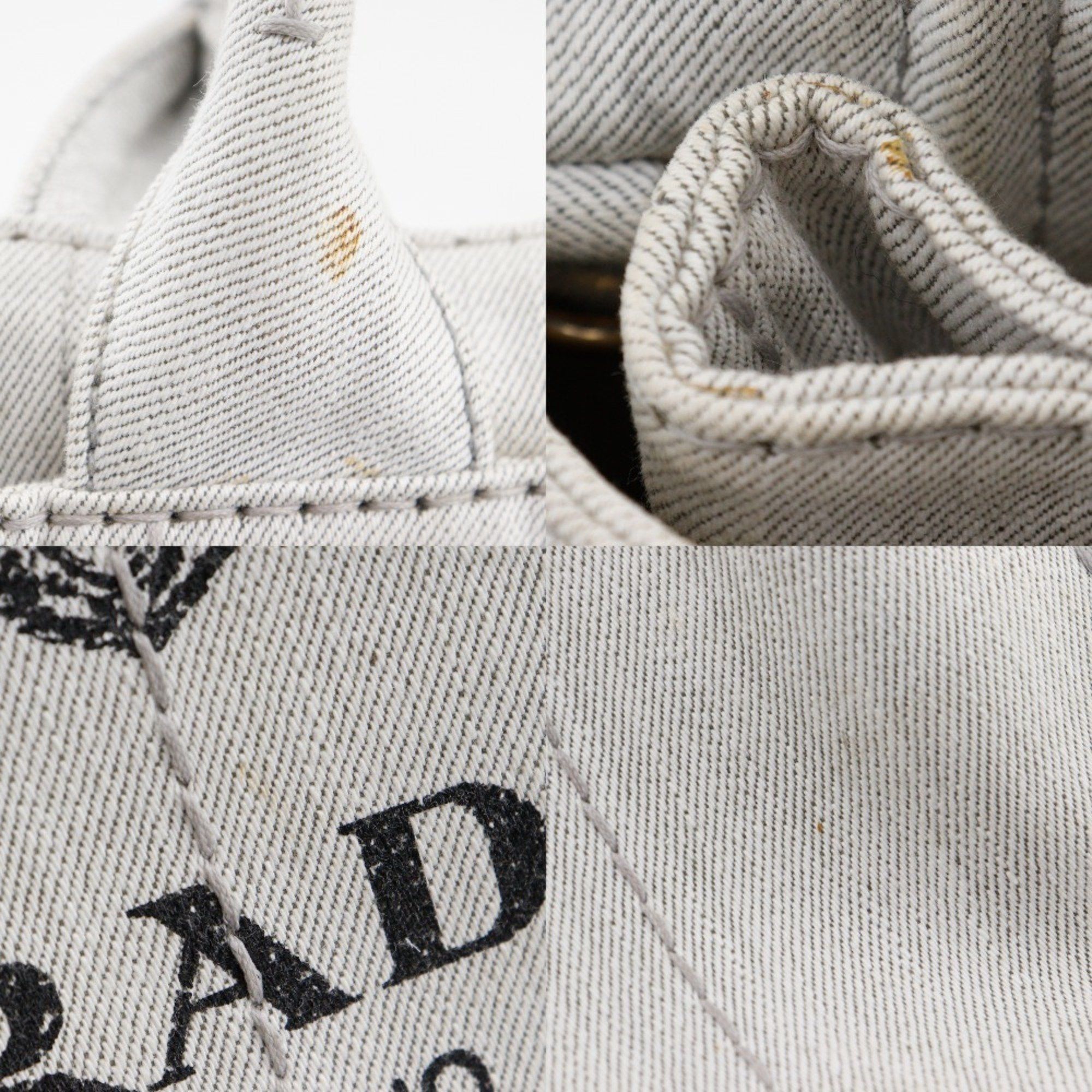Prada Prada Canapa Handbag with Triangle Plate, 1BG439, Light Gray Denim, 2-Way, Women's Size ONE SIZE - 9 Thumbnail