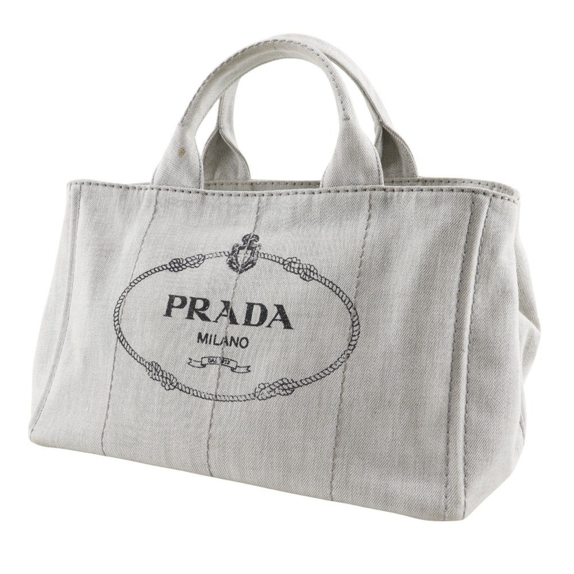 Prada Prada Canapa Handbag with Triangle Plate, 1BG439, Light Gray Denim, 2-Way, Women's Size ONE SIZE - 2 Thumbnail