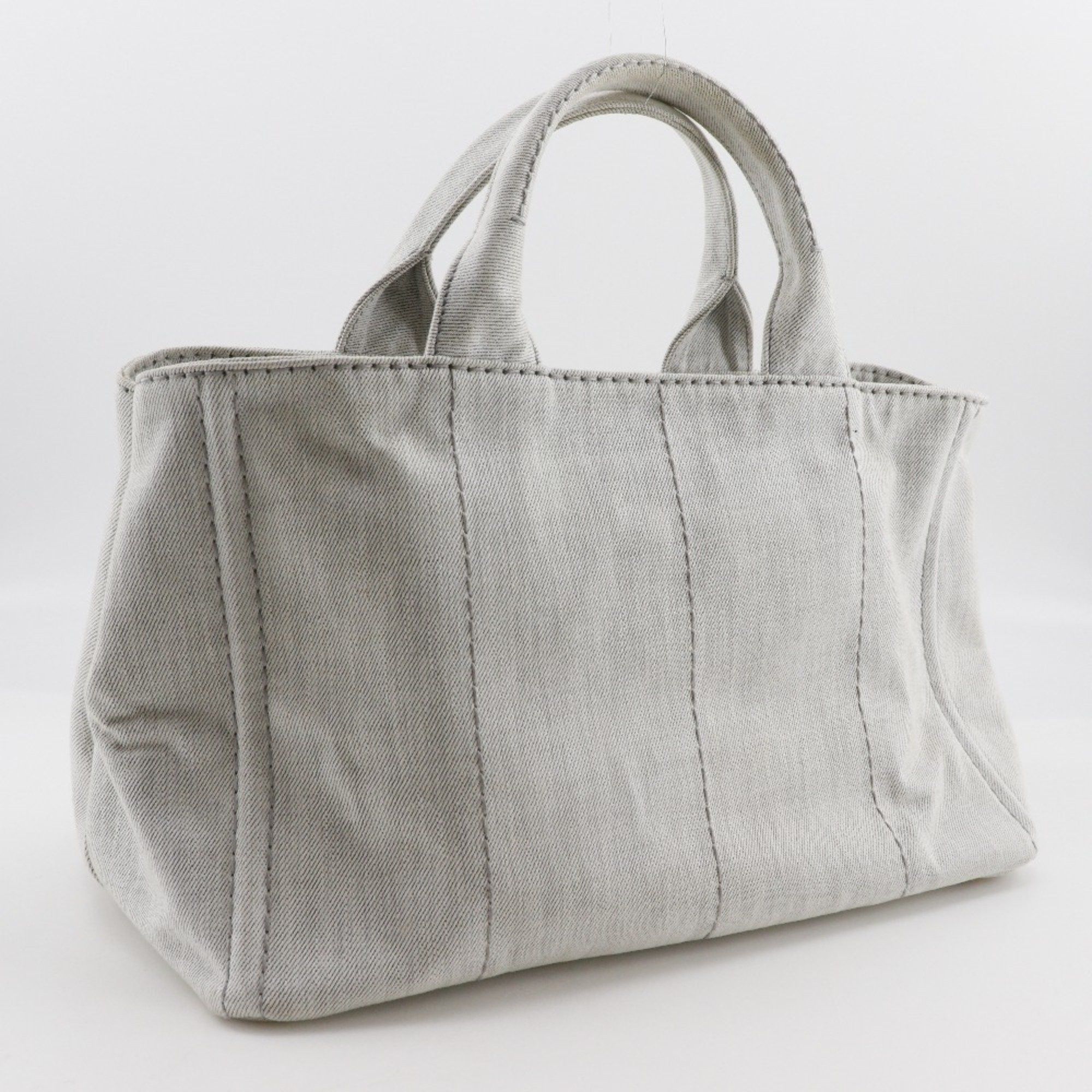 Prada Prada Canapa Handbag with Triangle Plate, 1BG439, Light Gray Denim, 2-Way, Women's Size ONE SIZE - 3 Thumbnail