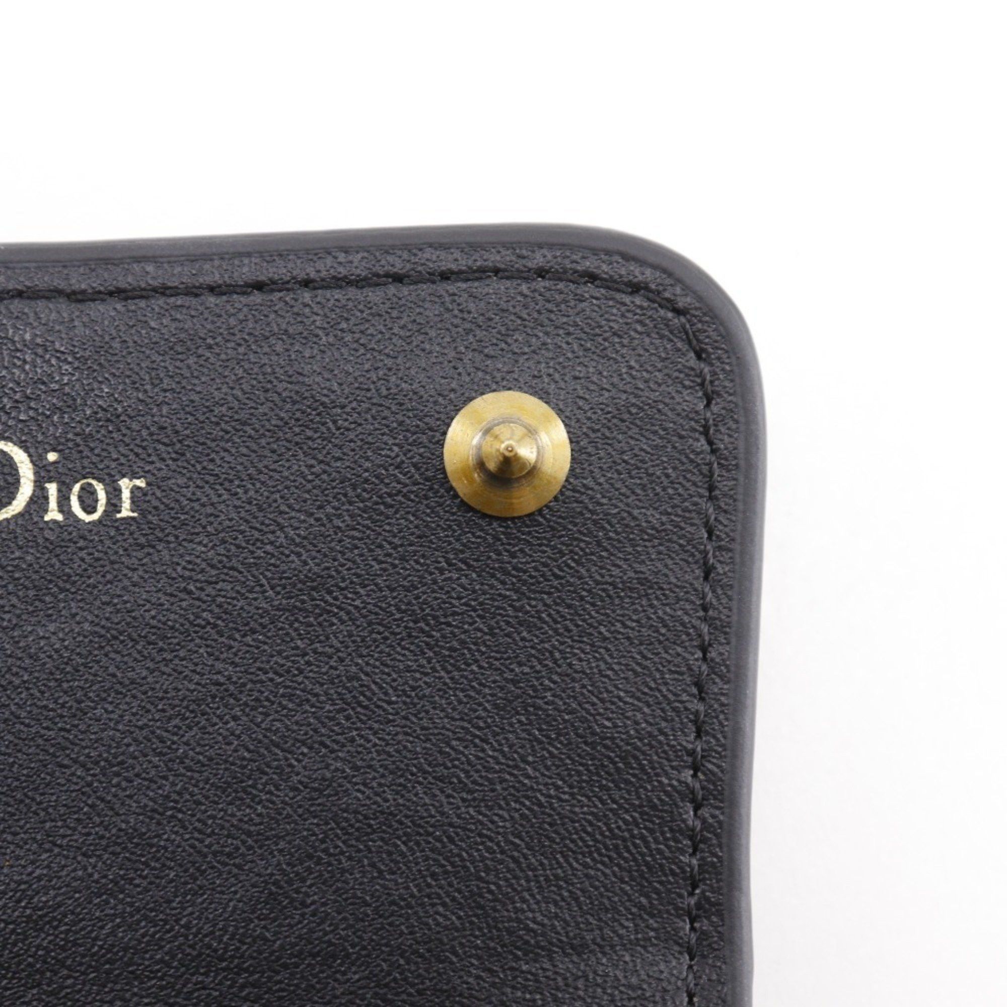 Dior Christian Dior Dior Compact Wallet, Tri-fold Calfskin, Black, Snap Button, Women's Size ONE SIZE - 8 Thumbnail