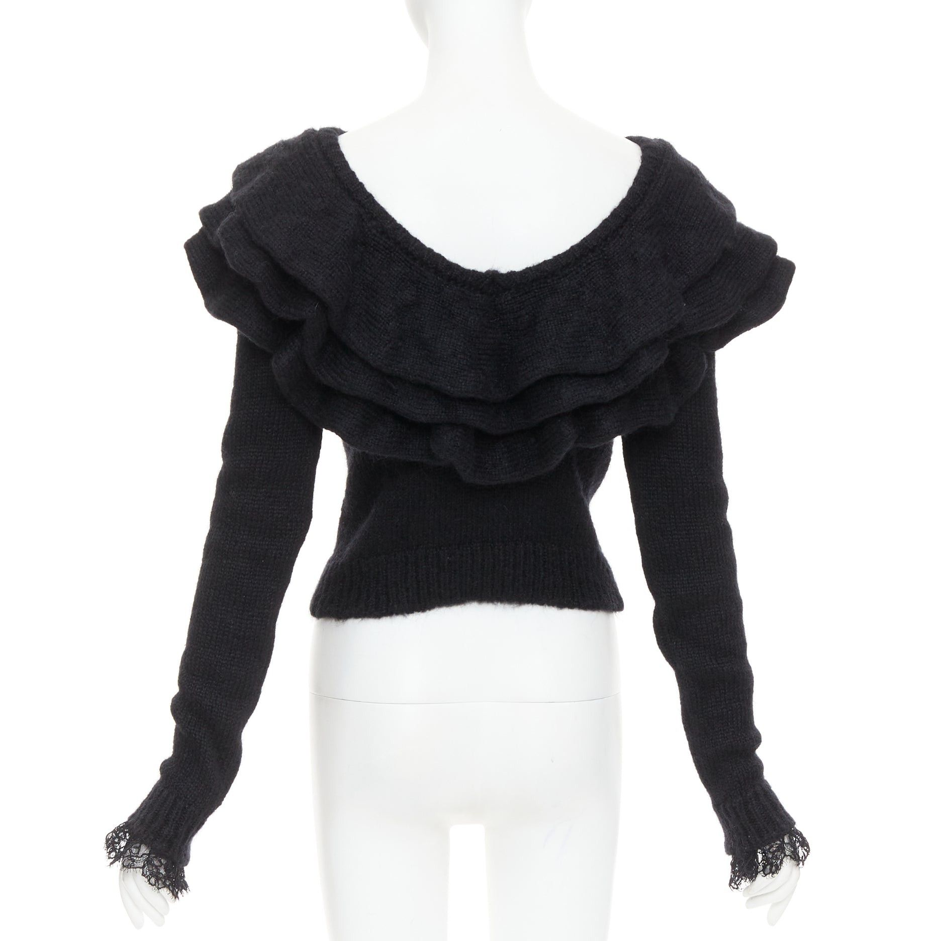 Philosophy di Lorenzo Serafini PHILOSOPHY DI LORENZO SERAFINI black ruffle bateau neck jumper pullover sweater IT38 XS Size XS / US 0-2 / IT 36-38 - 5 Thumbnail