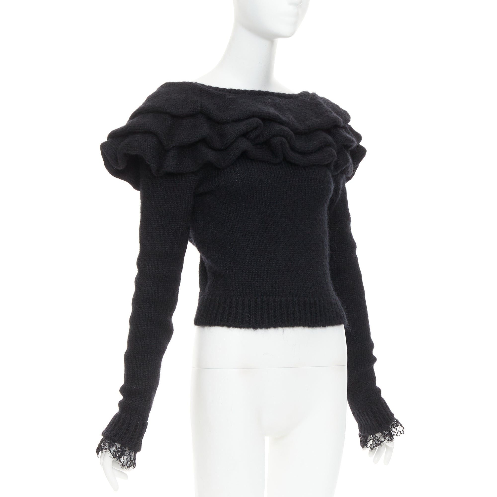 Philosophy di Lorenzo Serafini PHILOSOPHY DI LORENZO SERAFINI black ruffle bateau neck jumper pullover sweater IT38 XS Size XS / US 0-2 / IT 36-38 - 3 Thumbnail