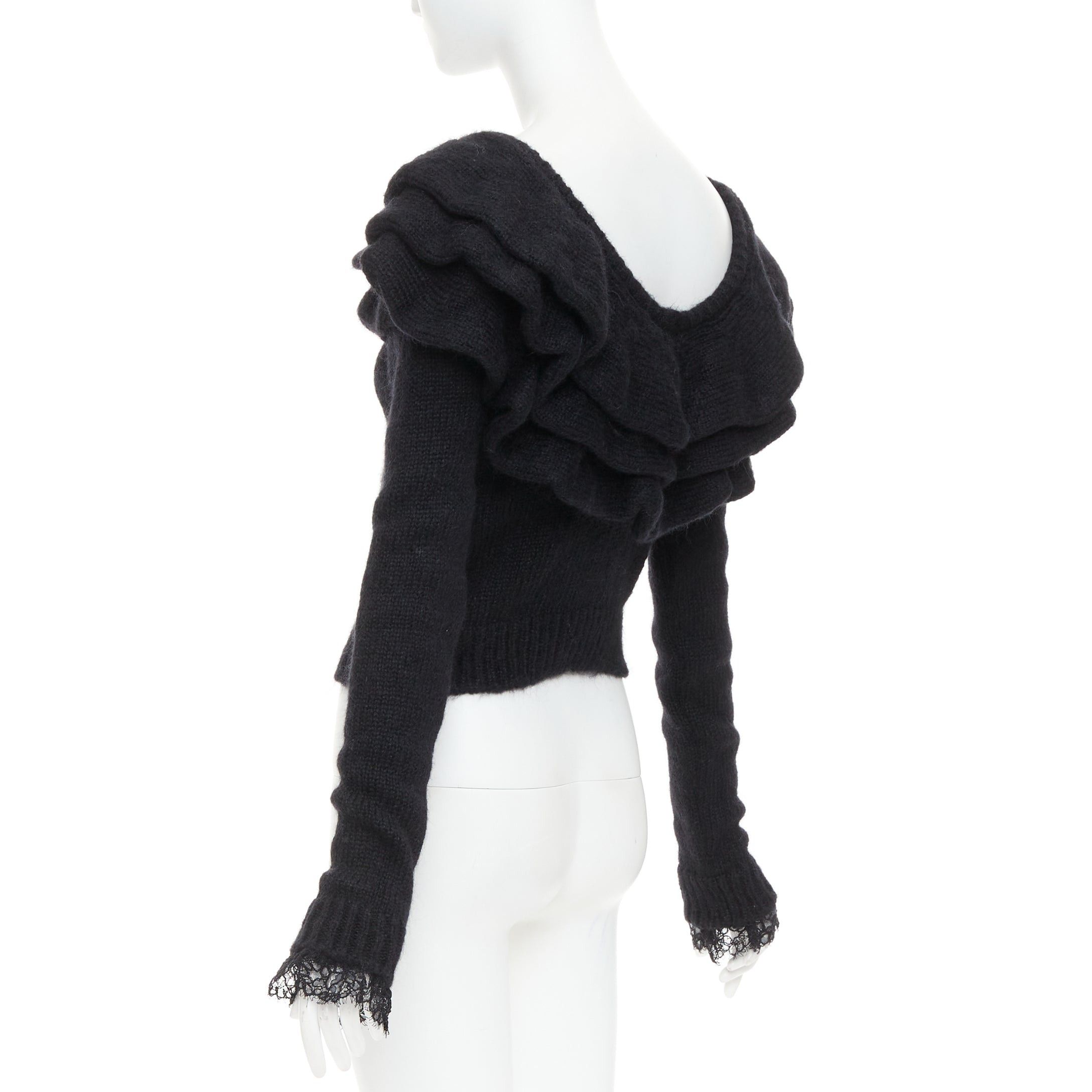 Philosophy di Lorenzo Serafini PHILOSOPHY DI LORENZO SERAFINI black ruffle bateau neck jumper pullover sweater IT38 XS Size XS / US 0-2 / IT 36-38 - 6 Thumbnail