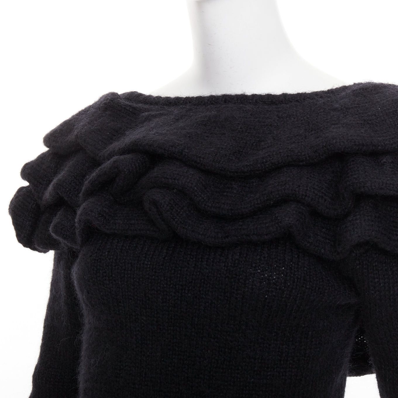 Philosophy di Lorenzo Serafini PHILOSOPHY DI LORENZO SERAFINI black ruffle bateau neck jumper pullover sweater IT38 XS Size XS / US 0-2 / IT 36-38 - 7 Thumbnail