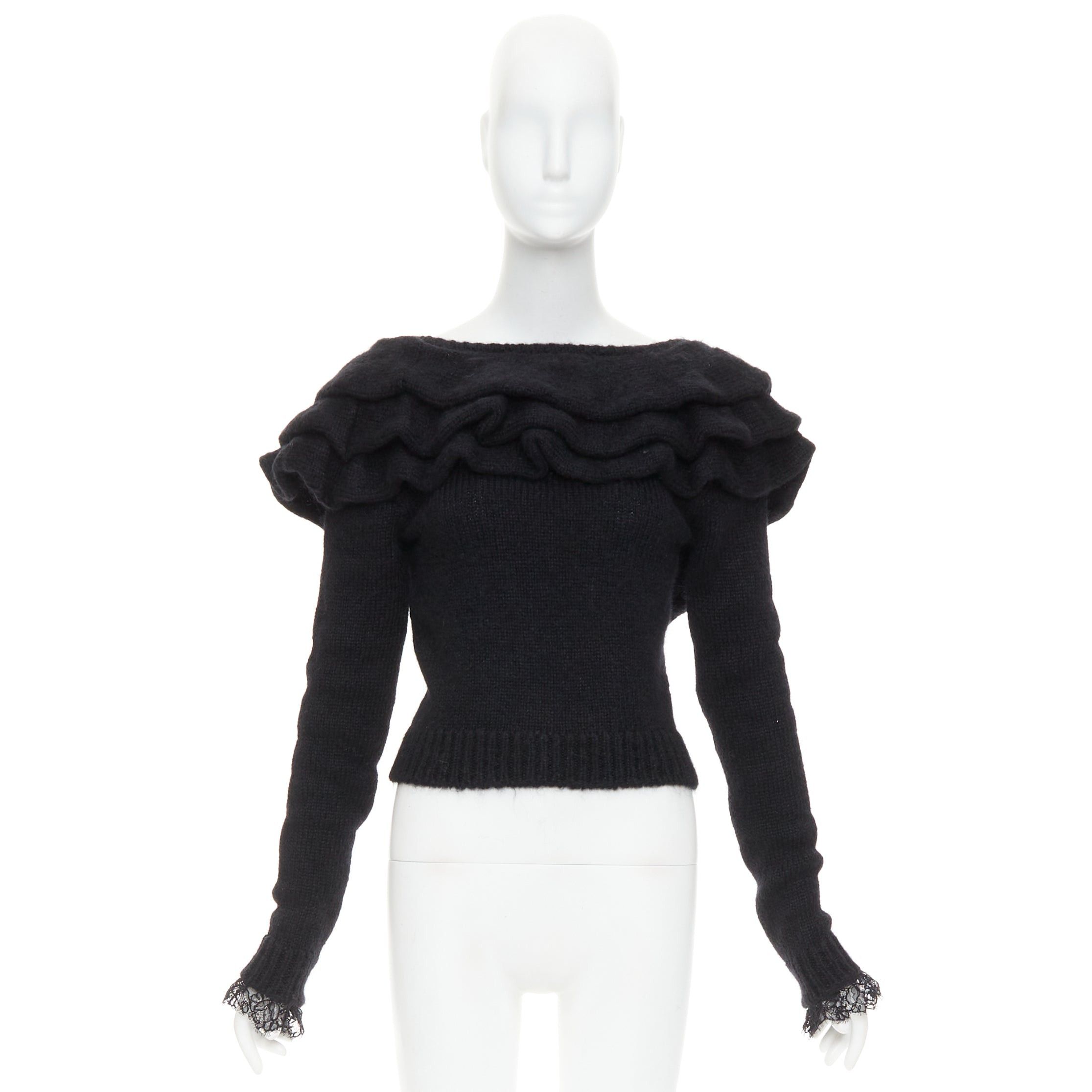 Philosophy di Lorenzo Serafini PHILOSOPHY DI LORENZO SERAFINI black ruffle bateau neck jumper pullover sweater IT38 XS Size XS / US 0-2 / IT 36-38 - 9 Thumbnail
