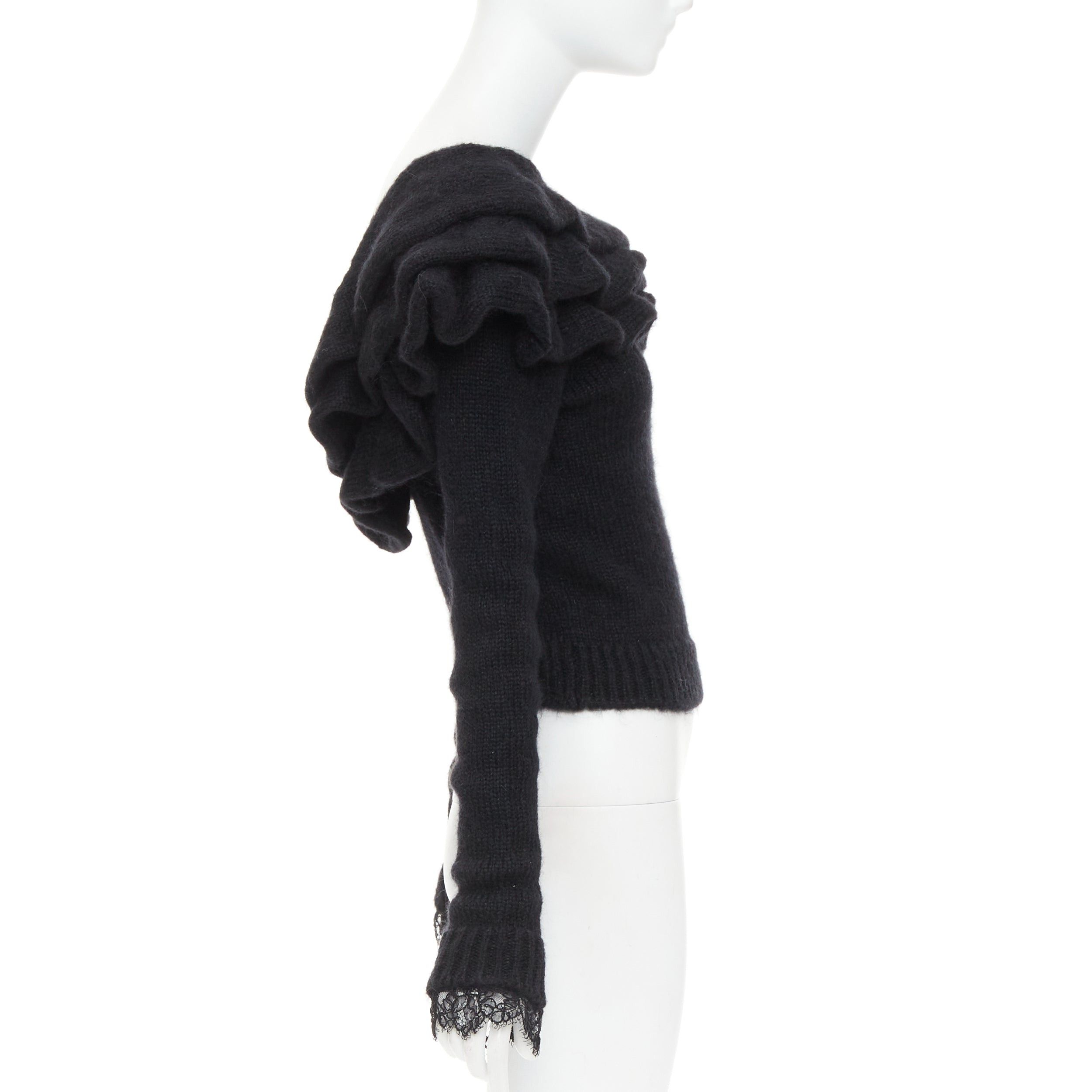 Philosophy di Lorenzo Serafini PHILOSOPHY DI LORENZO SERAFINI black ruffle bateau neck jumper pullover sweater IT38 XS Size XS / US 0-2 / IT 36-38 - 4 Thumbnail