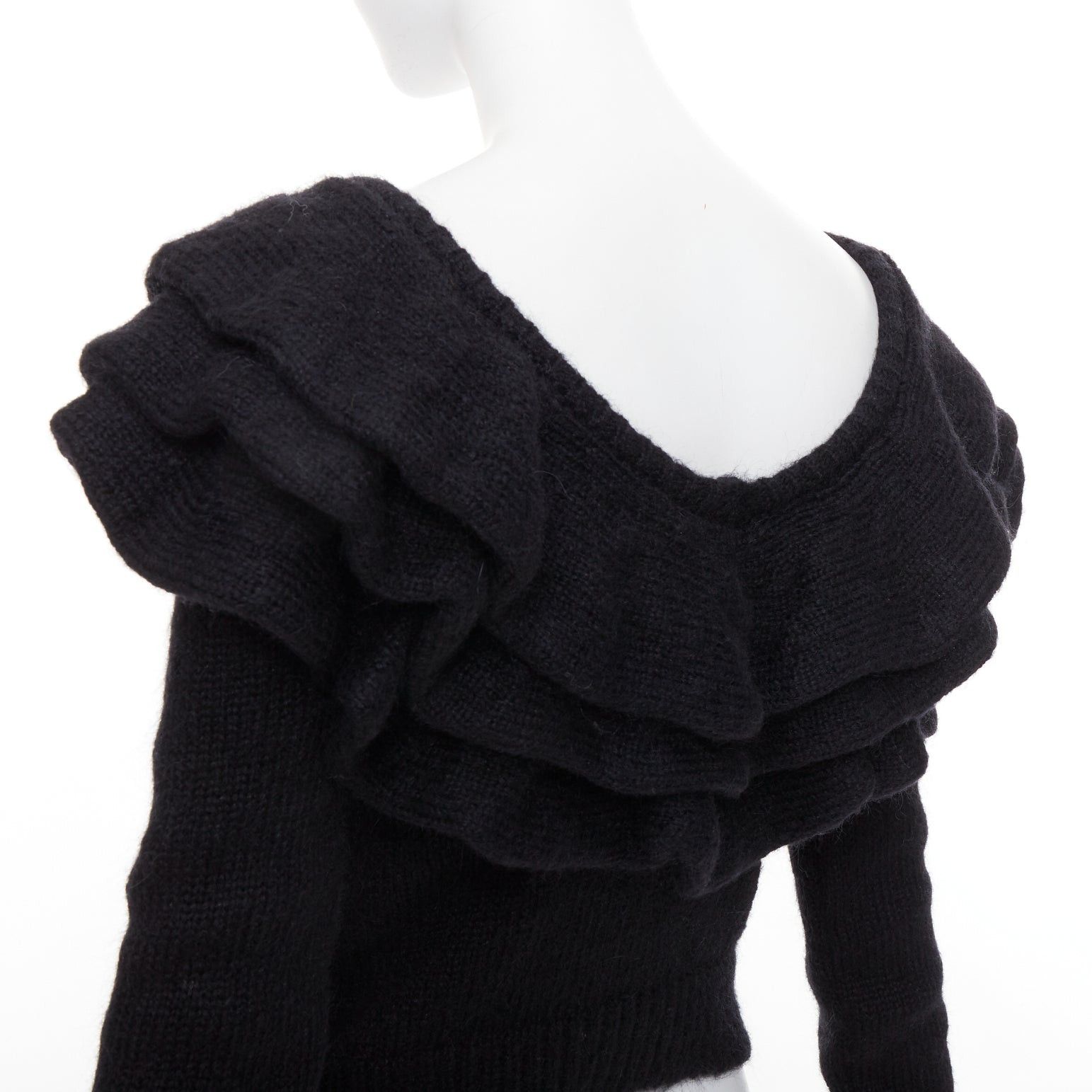 Philosophy di Lorenzo Serafini PHILOSOPHY DI LORENZO SERAFINI black ruffle bateau neck jumper pullover sweater IT38 XS Size XS / US 0-2 / IT 36-38 - 2 Thumbnail