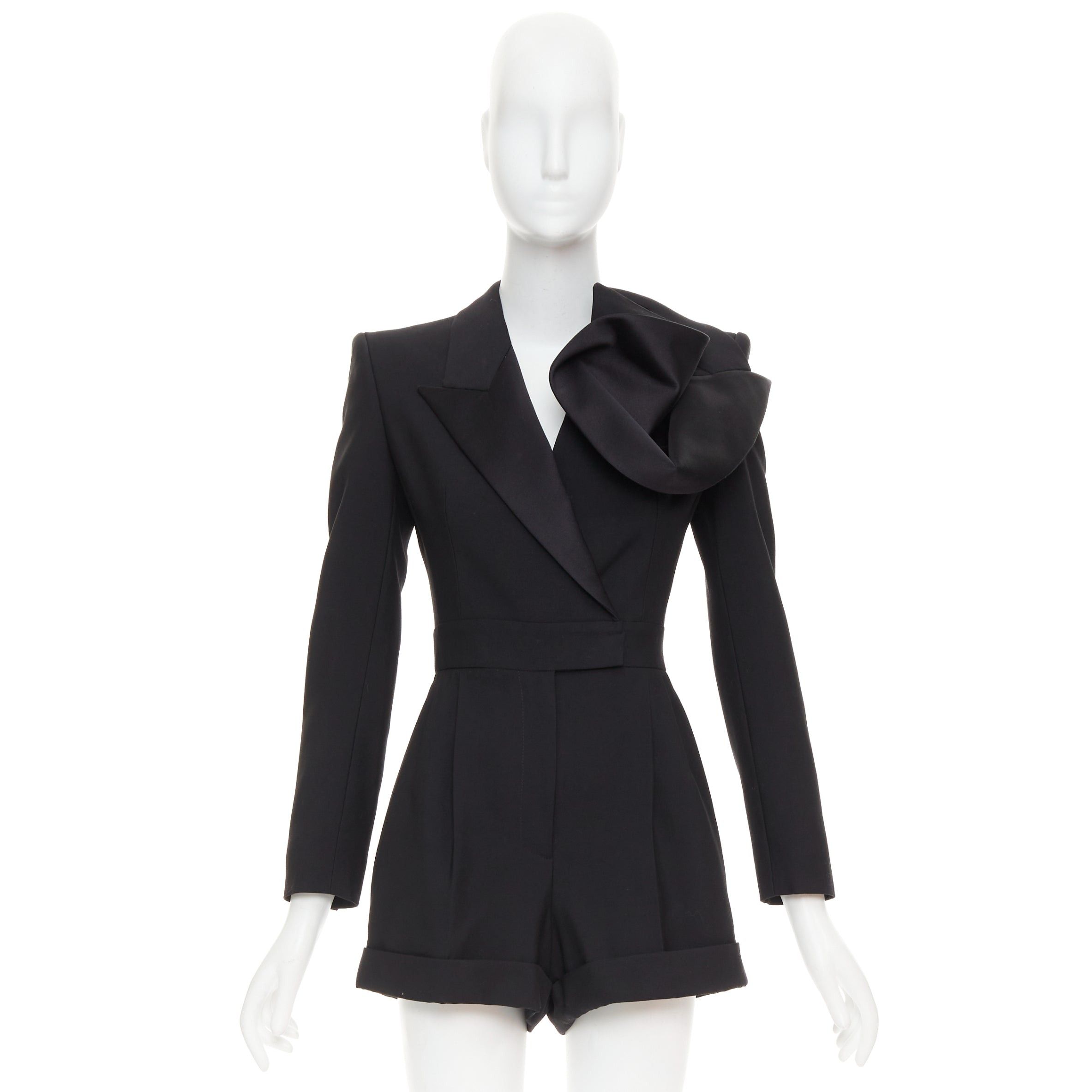Alexander McQueen ALEXANDER MCQUEEN 2023 Orchid embellished black slim fit wool playsuit IT36 XS Size 25" / US 0 / IT 36 - 9 Thumbnail
