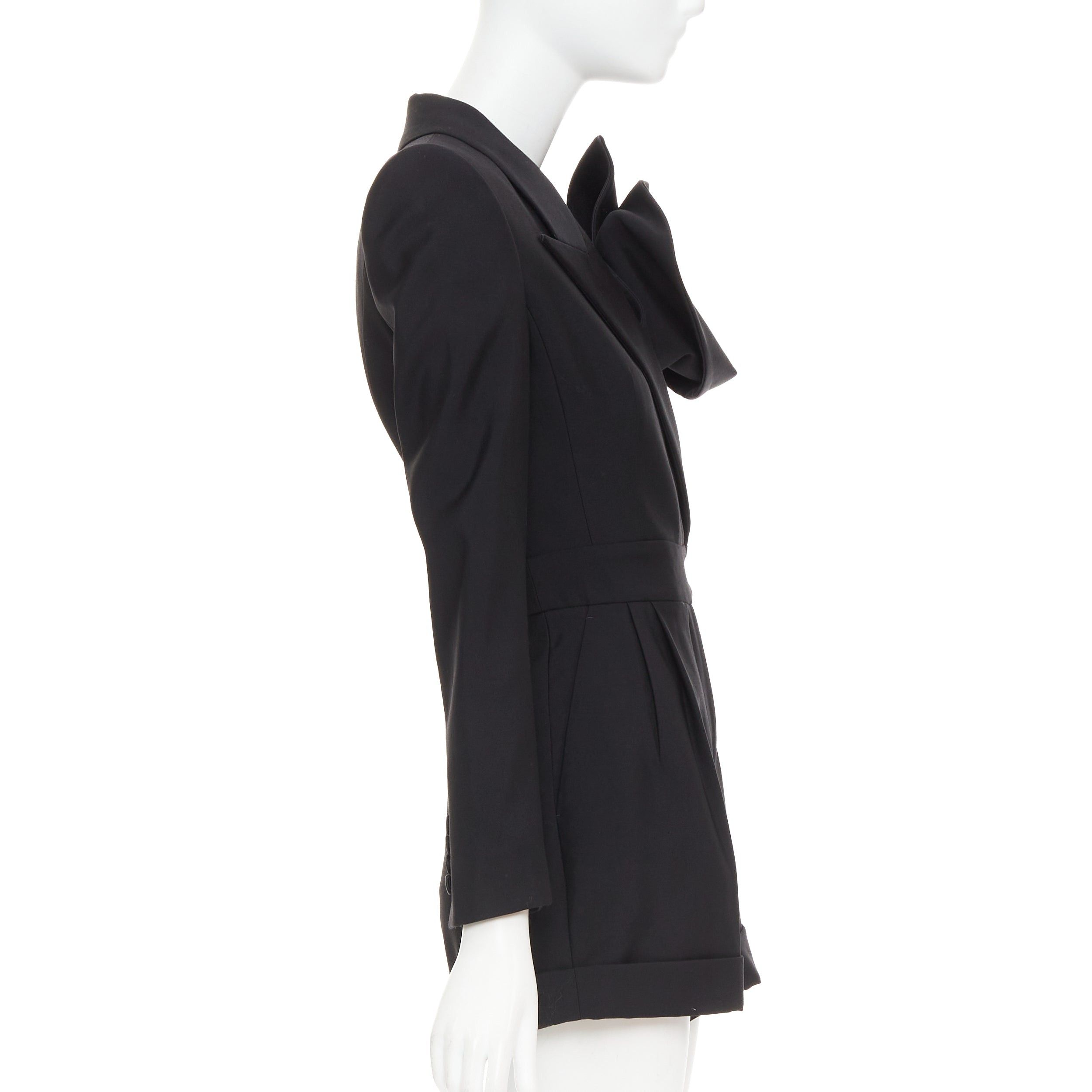 Alexander McQueen ALEXANDER MCQUEEN 2023 Orchid embellished black slim fit wool playsuit IT36 XS Size 25" / US 0 / IT 36 - 4 Thumbnail