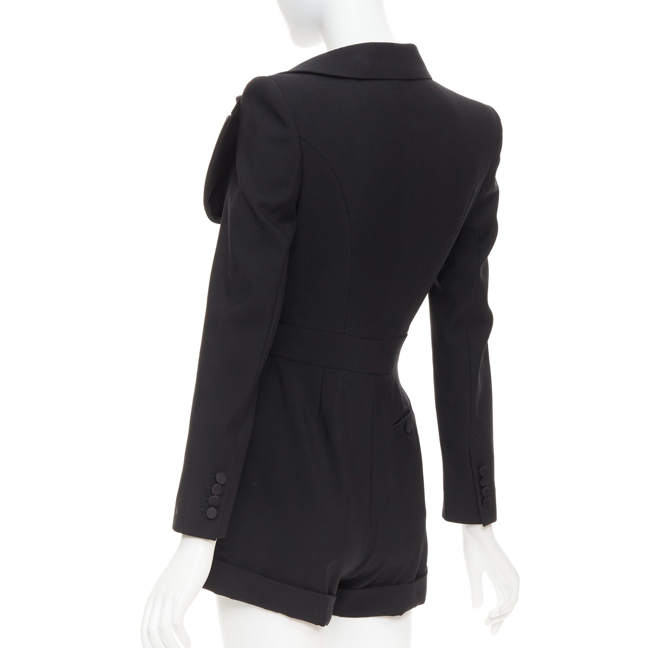 Alexander McQueen ALEXANDER MCQUEEN 2023 Orchid embellished black slim fit wool playsuit IT36 XS Size 25" / US 0 / IT 36 - 6 Thumbnail