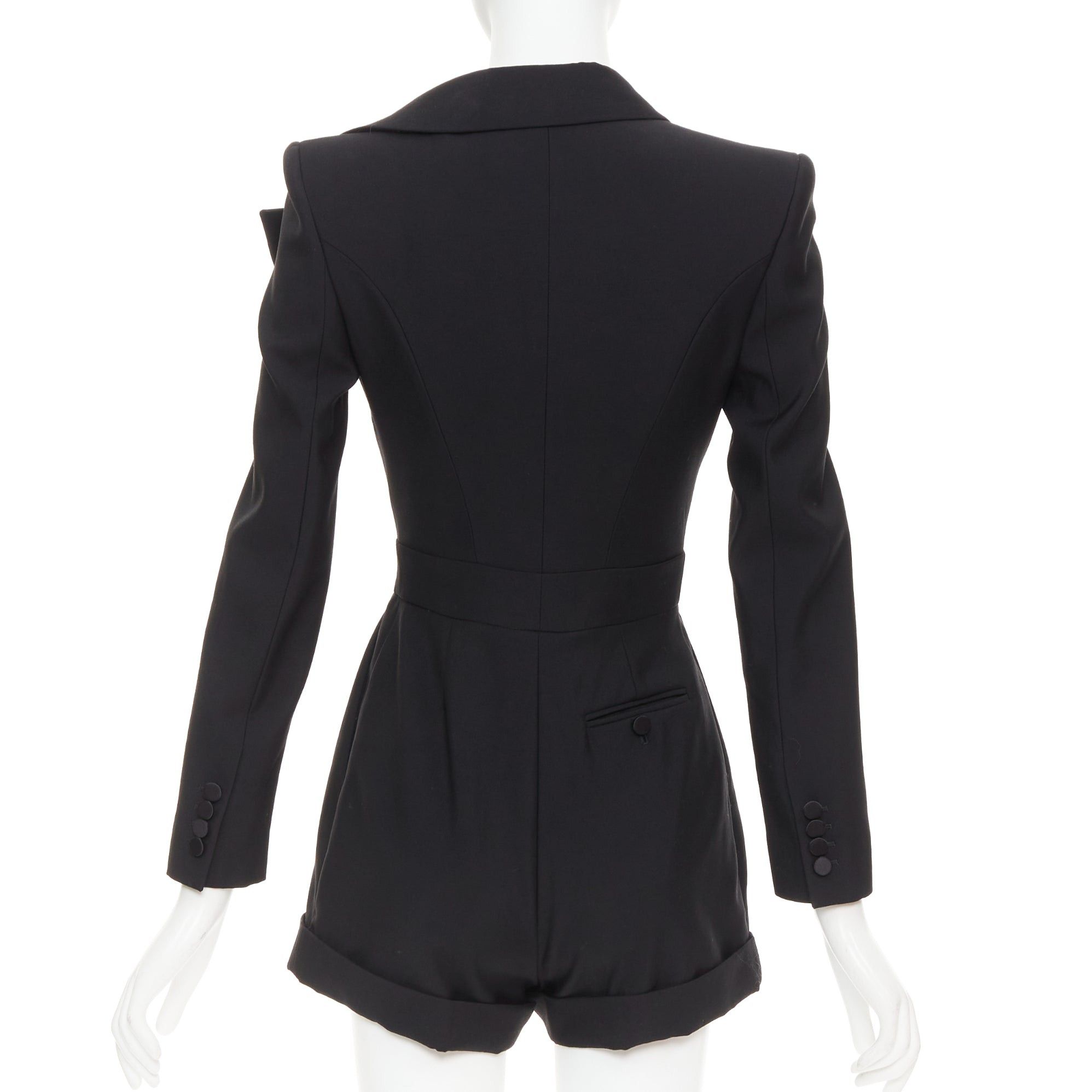 Alexander McQueen ALEXANDER MCQUEEN 2023 Orchid embellished black slim fit wool playsuit IT36 XS Size 25" / US 0 / IT 36 - 5 Thumbnail