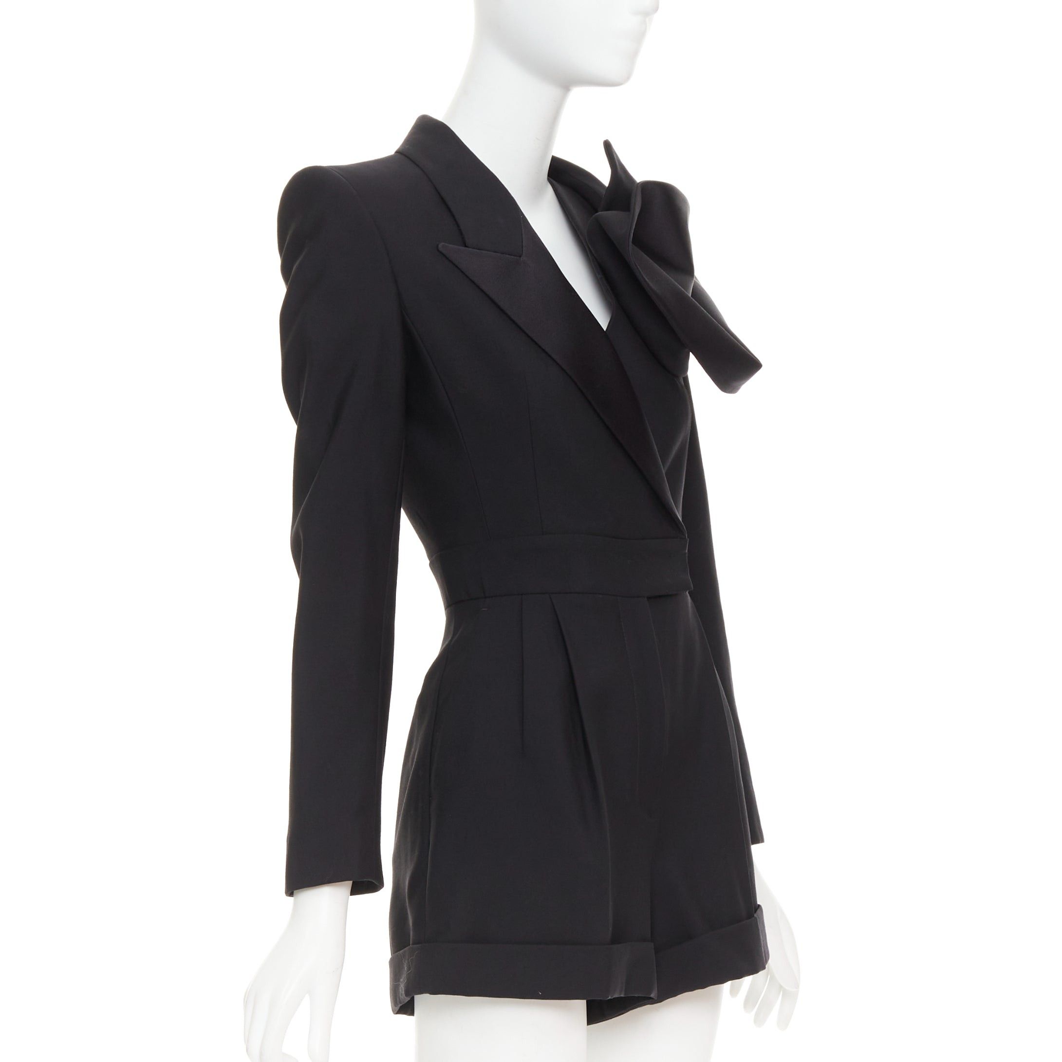 Alexander McQueen ALEXANDER MCQUEEN 2023 Orchid embellished black slim fit wool playsuit IT36 XS Size 25" / US 0 / IT 36 - 3 Thumbnail