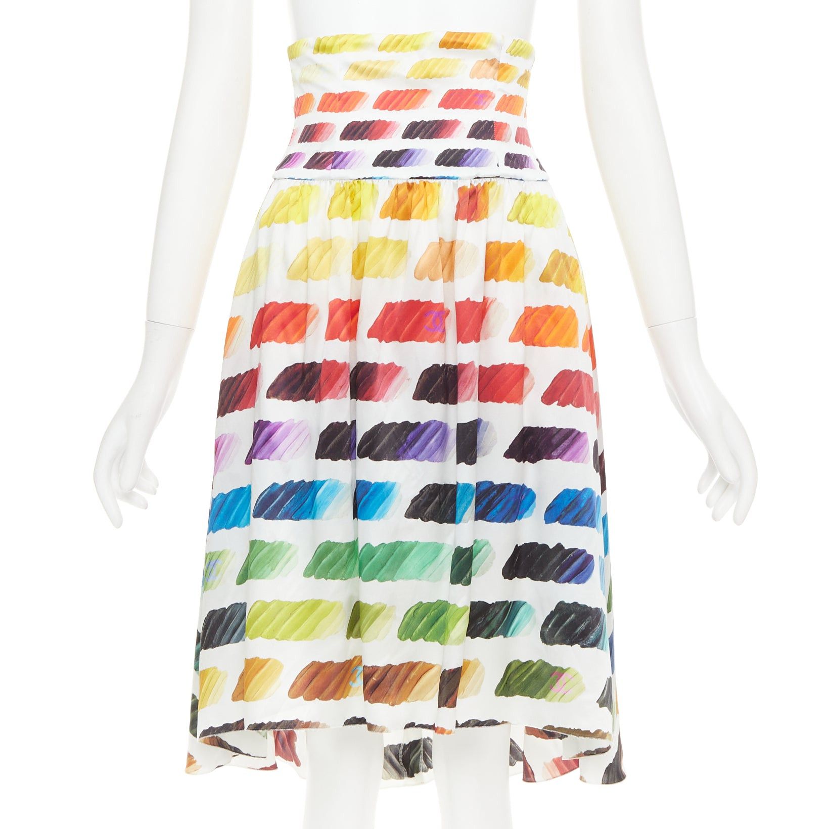Chanel CHANEL Karl Lagerfeld 2014 Runway Colorama icon brush CC 100% silk crop top midi skirt FR34 XS Size XS / US 0-2 / IT 36-38 - 9 Thumbnail