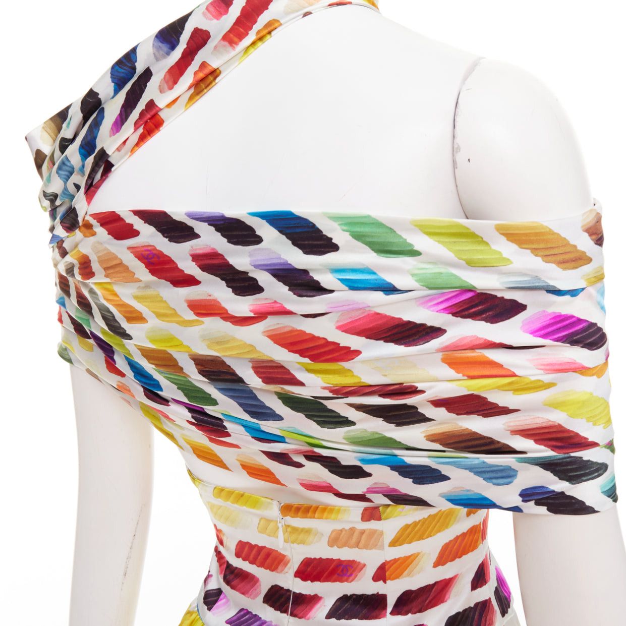 Chanel CHANEL Karl Lagerfeld 2014 Runway Colorama icon brush CC 100% silk crop top midi skirt FR34 XS Size XS / US 0-2 / IT 36-38 - 8 Thumbnail