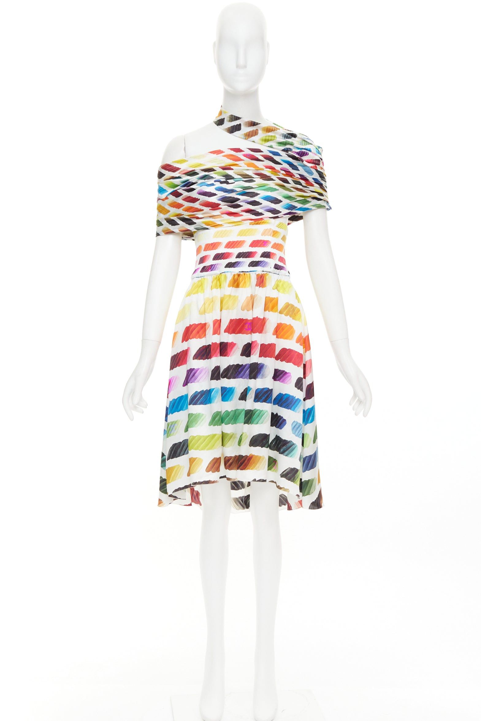 Chanel CHANEL Karl Lagerfeld 2014 Runway Colorama icon brush CC 100% silk crop top midi skirt FR34 XS Size XS / US 0-2 / IT 36-38 - 14 Thumbnail
