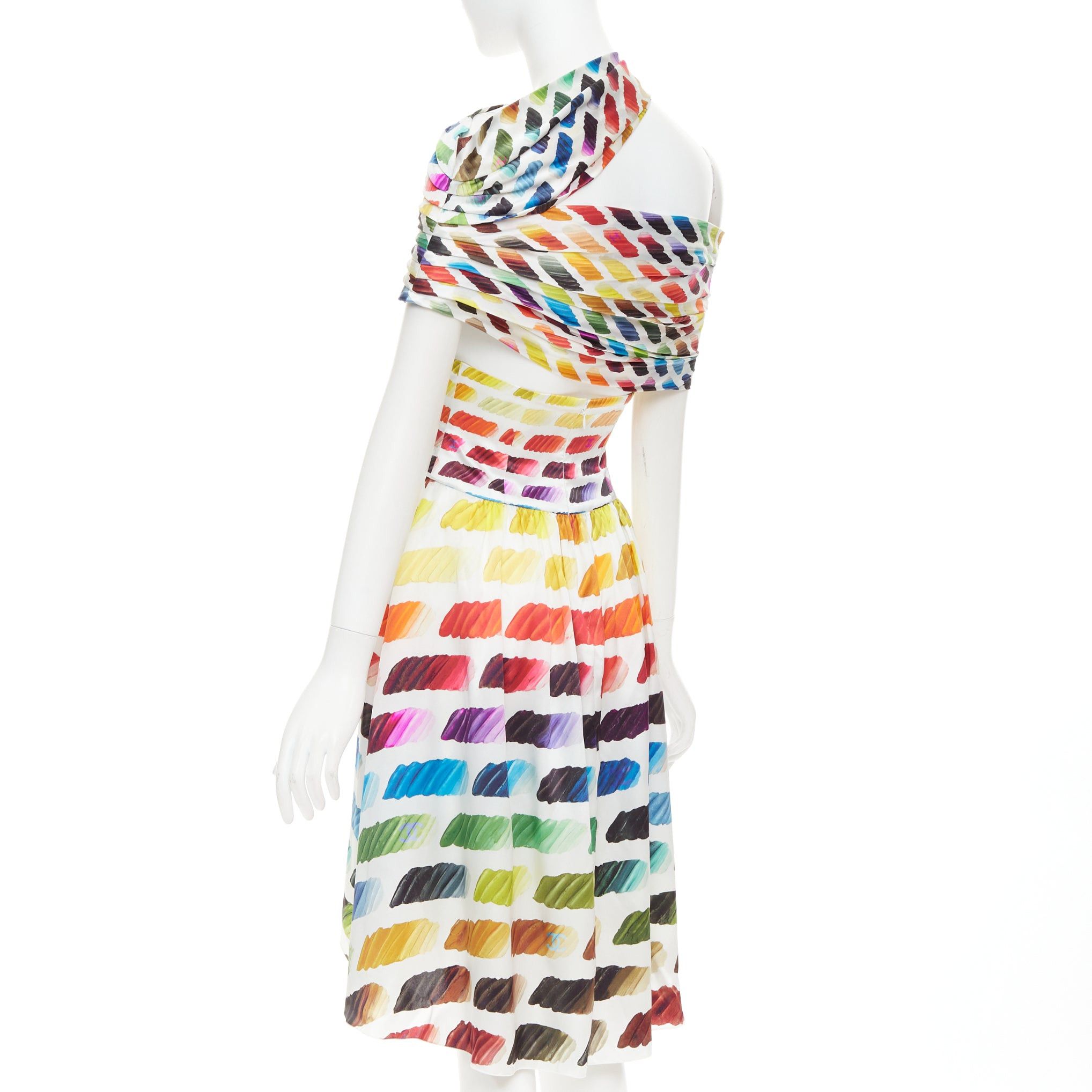 Chanel CHANEL Karl Lagerfeld 2014 Runway Colorama icon brush CC 100% silk crop top midi skirt FR34 XS Size XS / US 0-2 / IT 36-38 - 6 Thumbnail