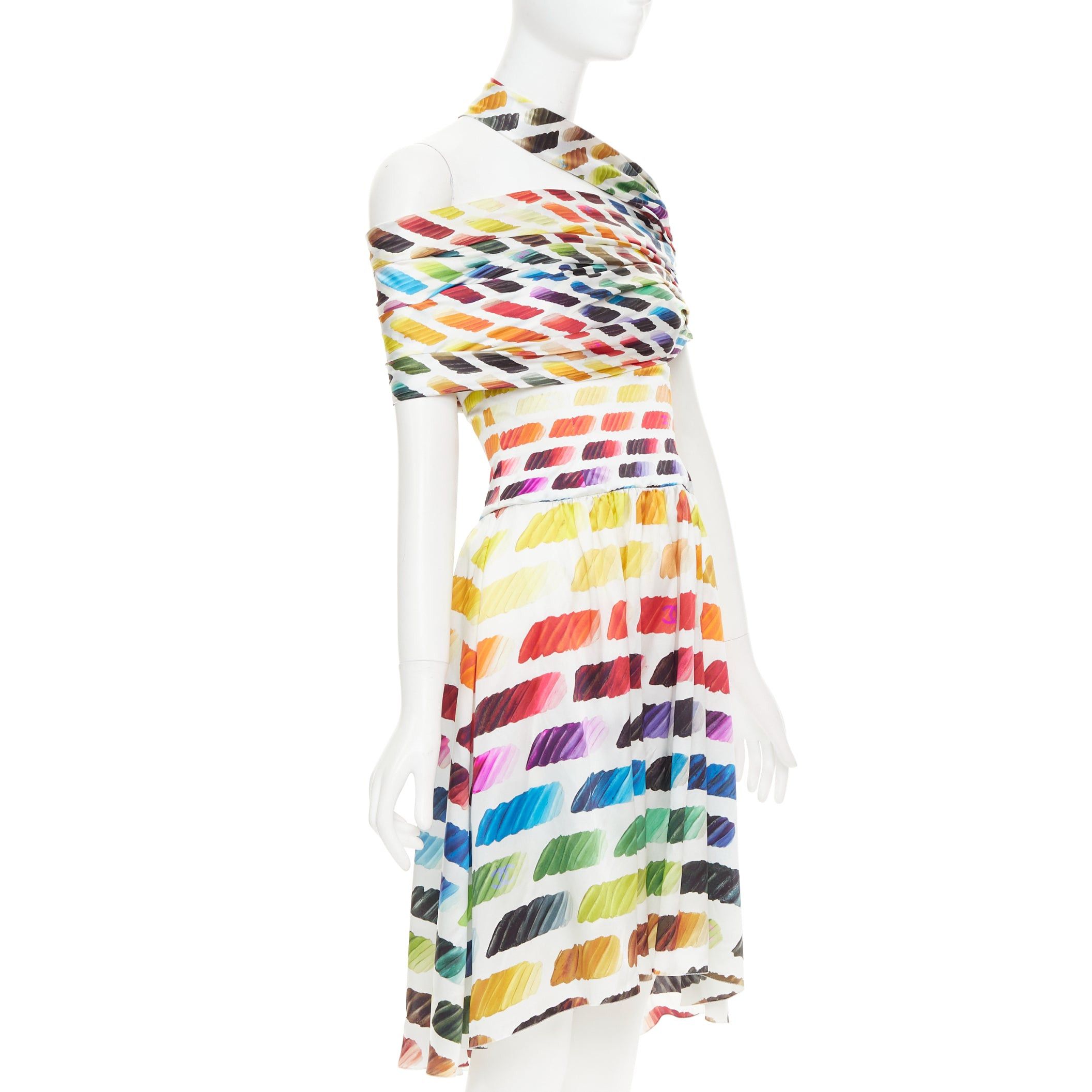 Chanel CHANEL Karl Lagerfeld 2014 Runway Colorama icon brush CC 100% silk crop top midi skirt FR34 XS Size XS / US 0-2 / IT 36-38 - 3 Thumbnail