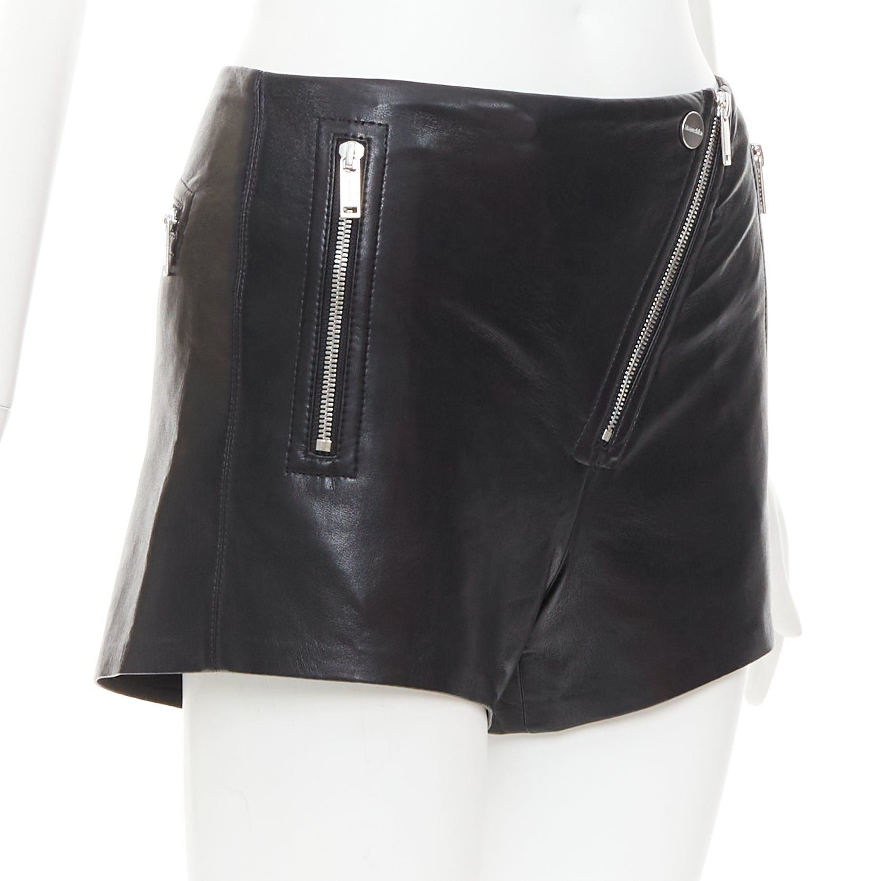 Nanushka NANUSHKA black faux leather diagonal zip short mini biker shorts XXS Size 25" / US 0 / IT 36 - 3 Thumbnail