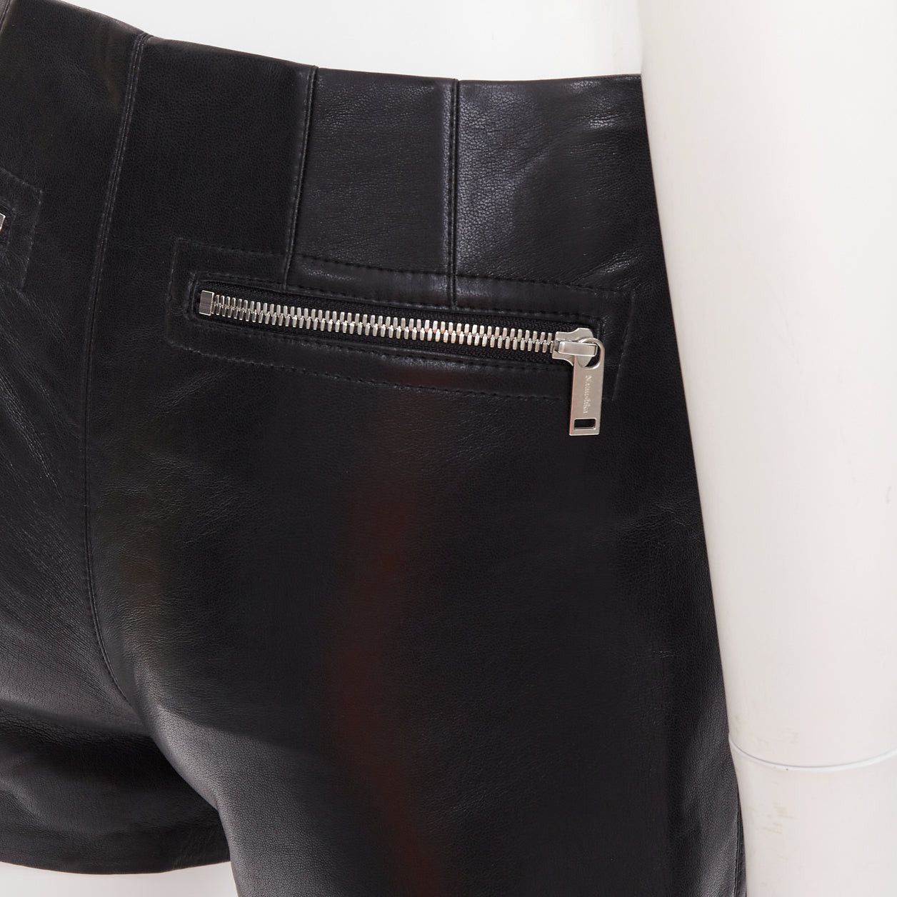 Nanushka NANUSHKA black faux leather diagonal zip short mini biker shorts XXS Size 25" / US 0 / IT 36 - 7 Thumbnail