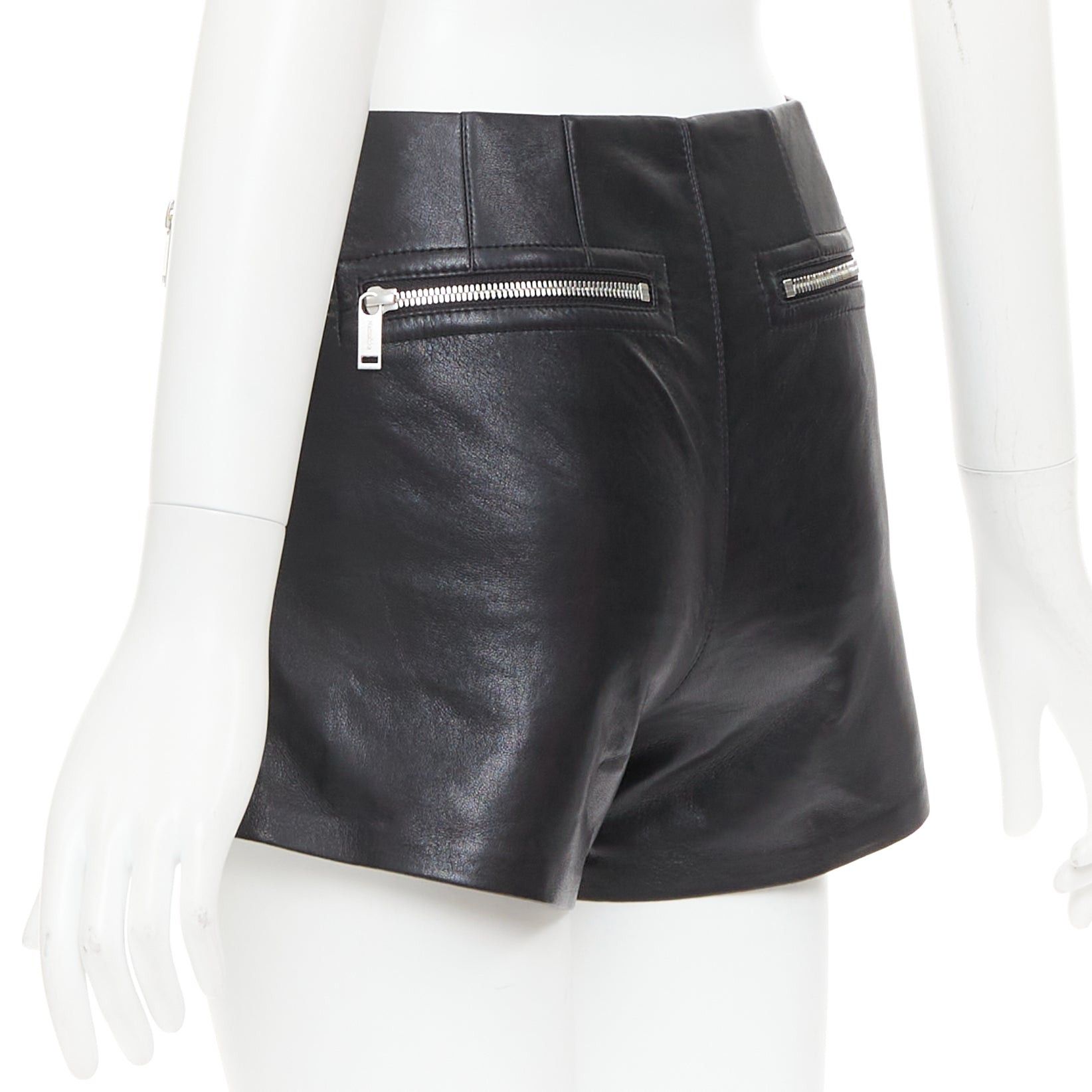 Nanushka NANUSHKA black faux leather diagonal zip short mini biker shorts XXS Size 25" / US 0 / IT 36 - 6 Thumbnail