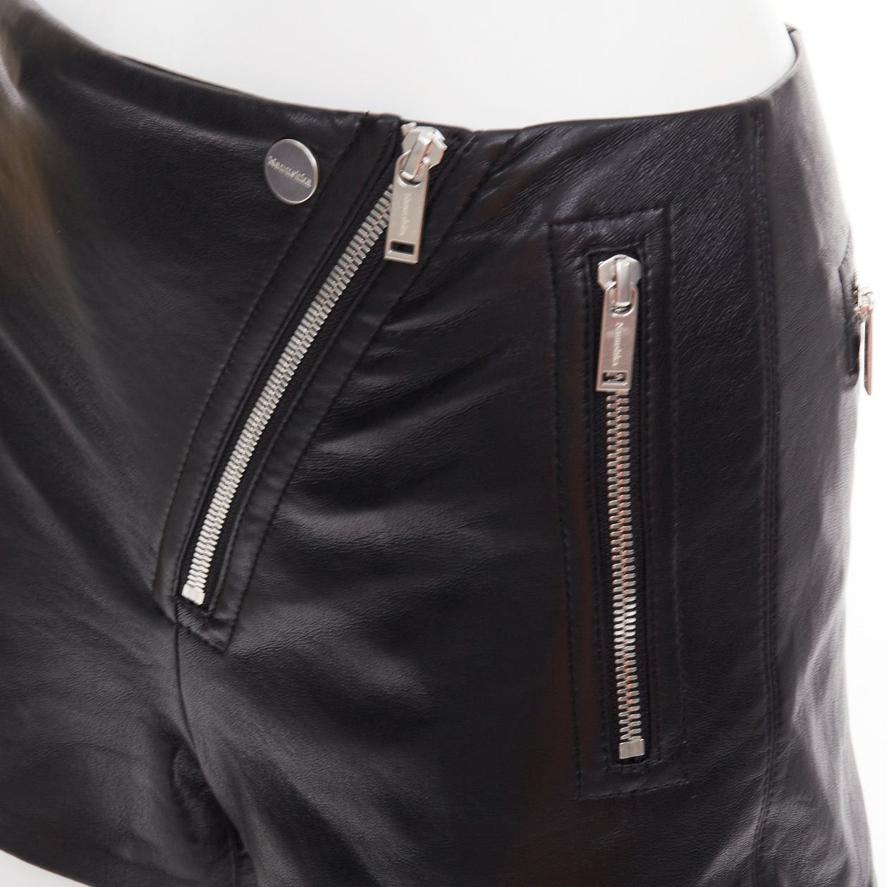 Nanushka NANUSHKA black faux leather diagonal zip short mini biker shorts XXS Size 25" / US 0 / IT 36 - 2 Thumbnail