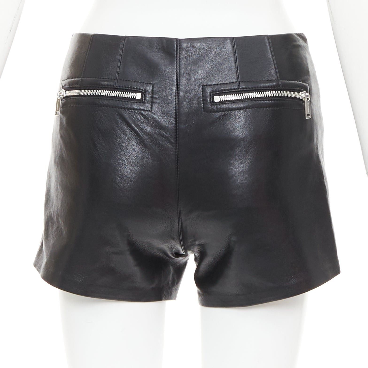 Nanushka NANUSHKA black faux leather diagonal zip short mini biker shorts XXS Size 25" / US 0 / IT 36 - 5 Thumbnail