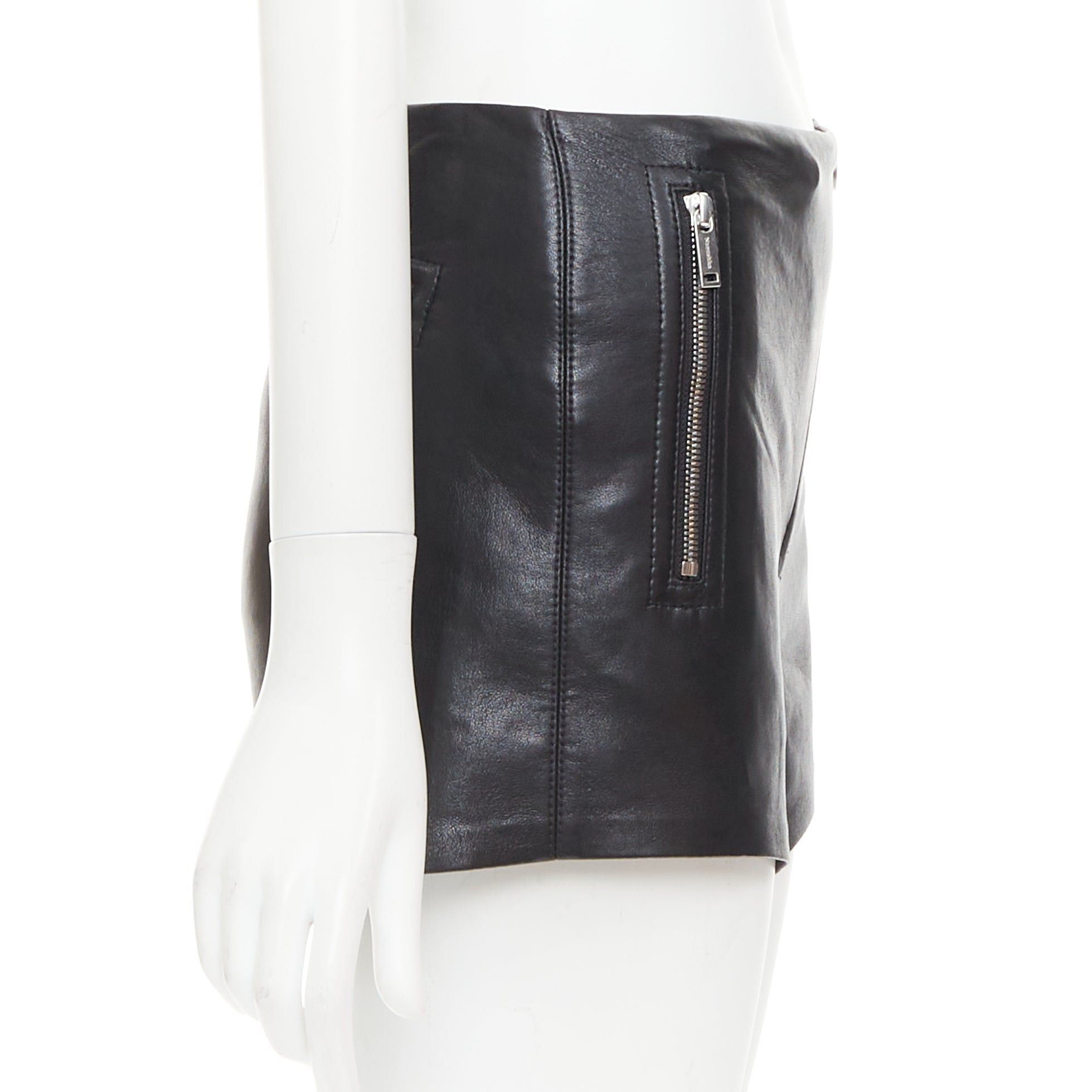 Nanushka NANUSHKA black faux leather diagonal zip short mini biker shorts XXS Size 25" / US 0 / IT 36 - 4 Thumbnail