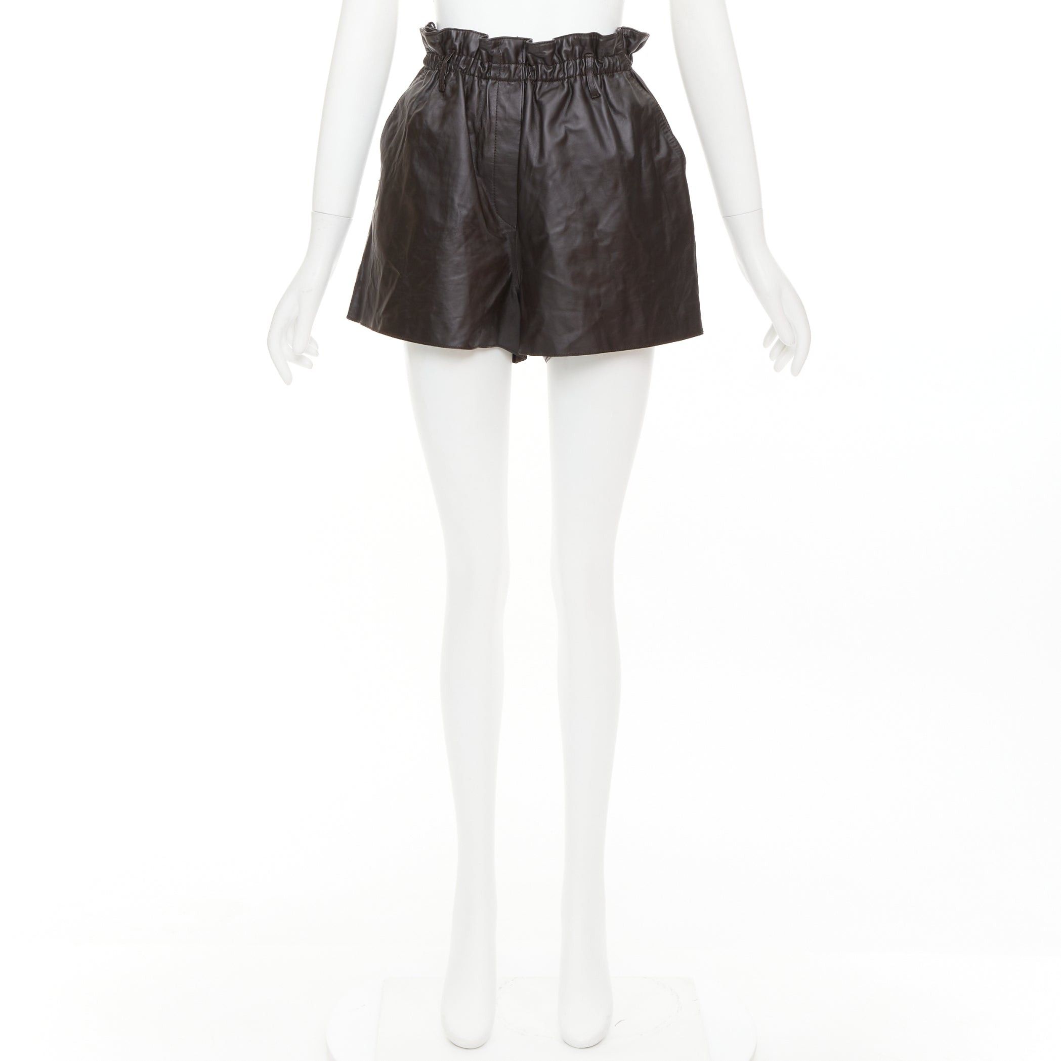 Other FORTE FORTE Parrrs chocolate brown leather paperbag waist shorts Sz.1 S Size 27" / US 4 / IT 40 - 9 Thumbnail