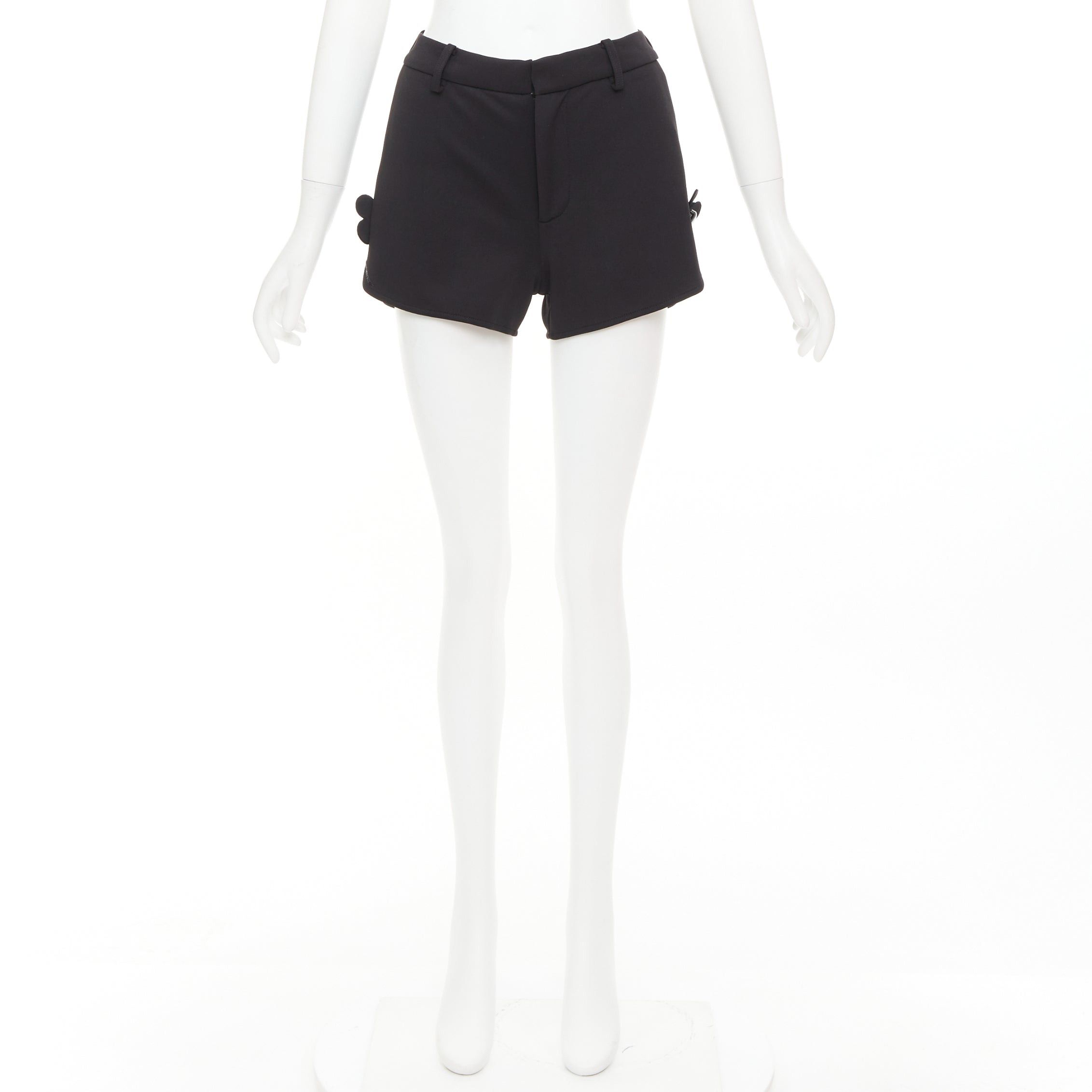 Shushu/Tong SHUSHU TONG Slit Shorts black floral button applique mini runner pants UK6 XS Size 26" / US 2 / IT 38 - 9 Thumbnail