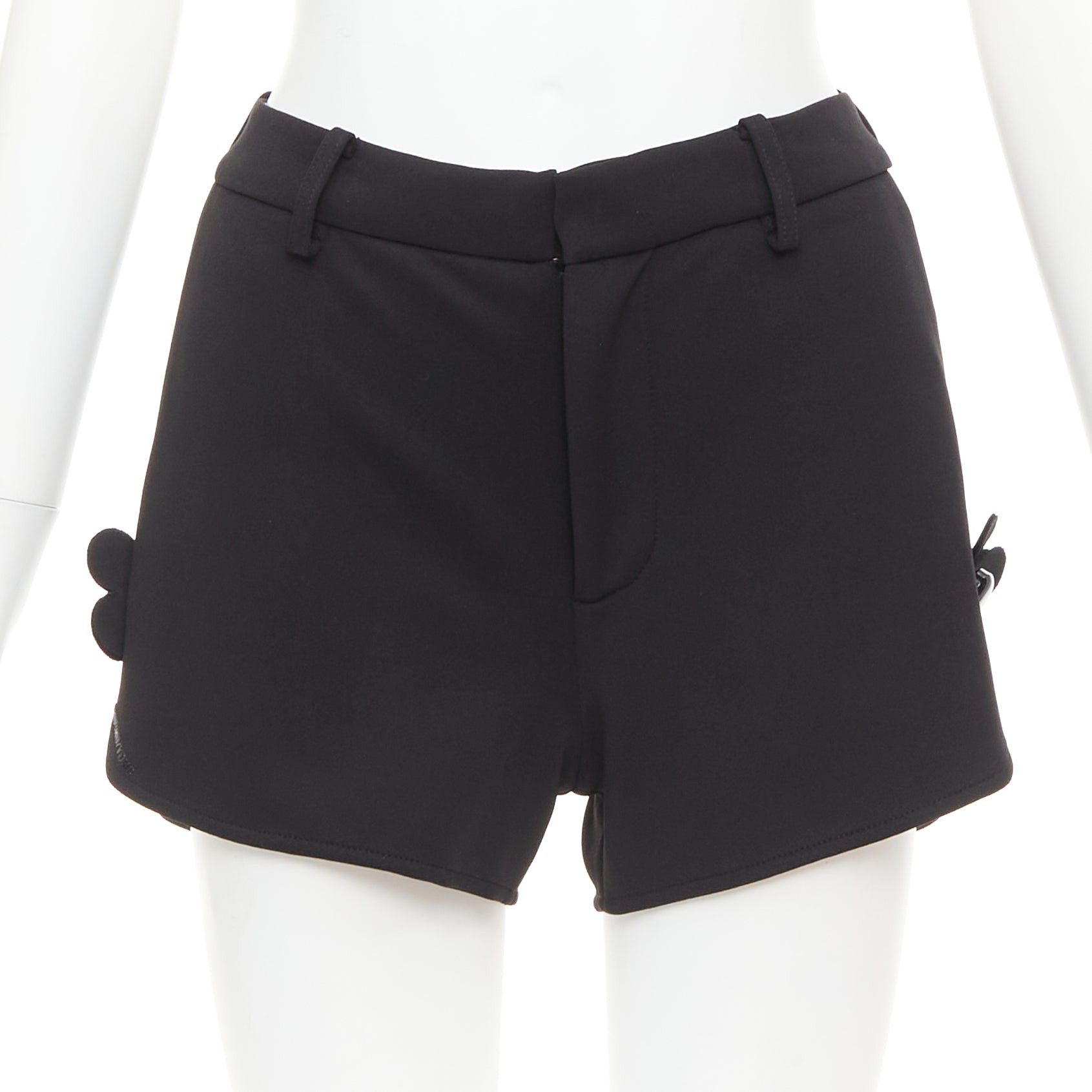Shushu/Tong SHUSHU TONG Slit Shorts black floral button applique mini runner pants UK6 XS Size 26" / US 2 / IT 38 - 3 Thumbnail