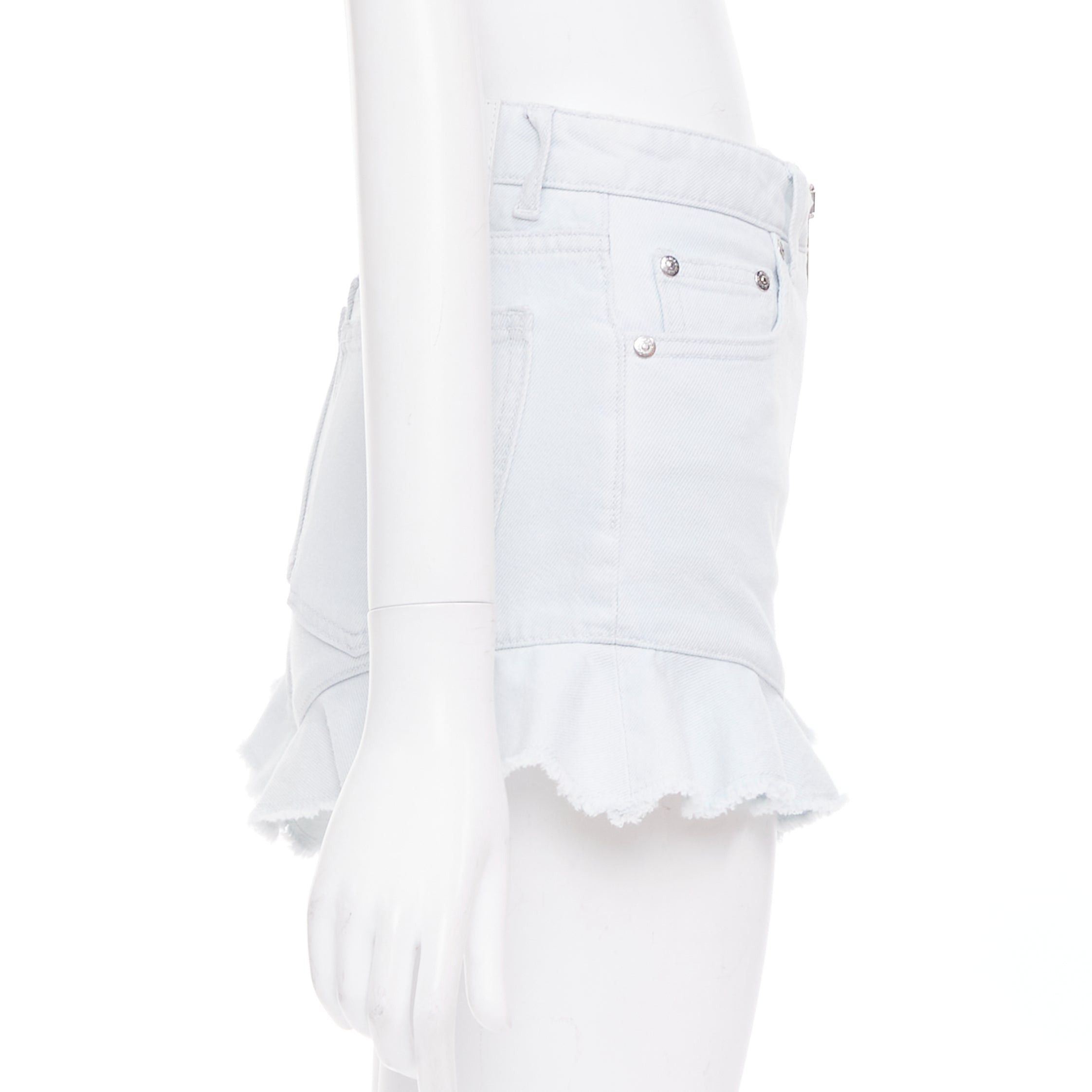 MSGM MSGM light blue washed ruffle hem zipper front mini shorts IT38 XS Size 26" / US 2 / IT 38 - 4 Thumbnail