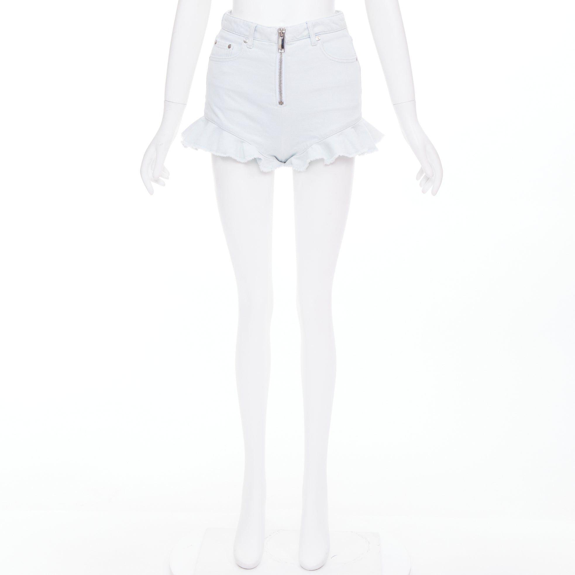 MSGM MSGM light blue washed ruffle hem zipper front mini shorts IT38 XS Size 26" / US 2 / IT 38 - 9 Thumbnail