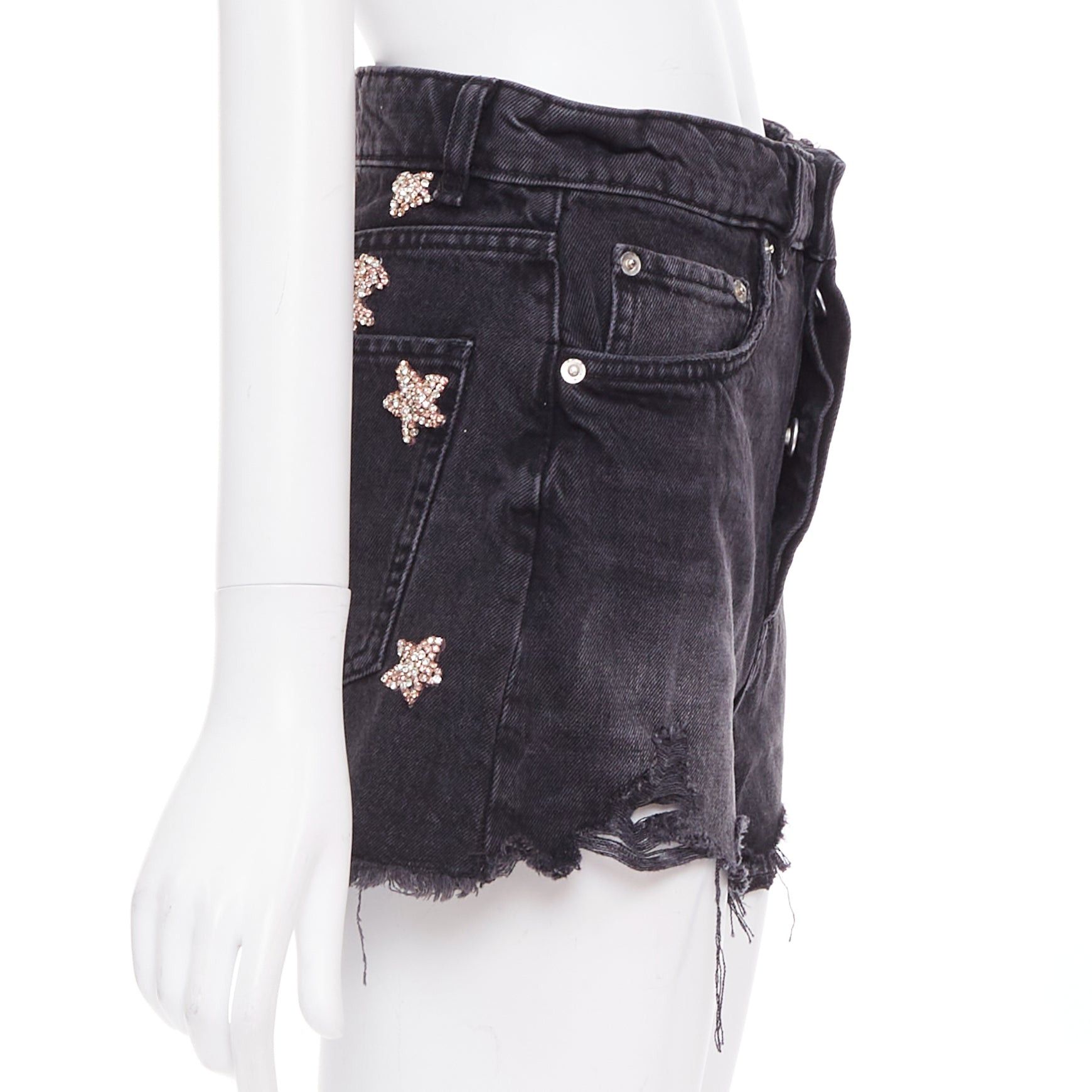 Other LOU LOU Studio washed grey denim pink silver crystal stars embellished shorts S Size 27" / US 4 / IT 40 - 4 Thumbnail