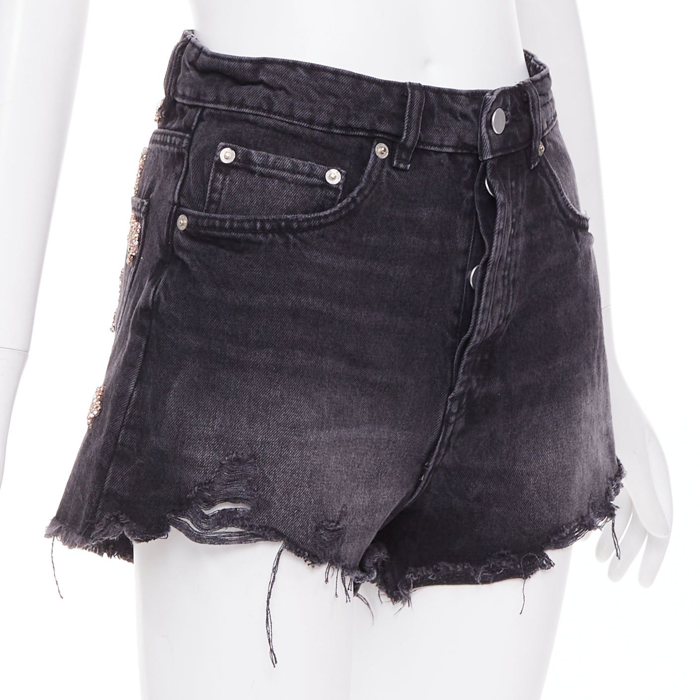 Other LOU LOU Studio washed grey denim pink silver crystal stars embellished shorts S Size 27" / US 4 / IT 40 - 3 Thumbnail