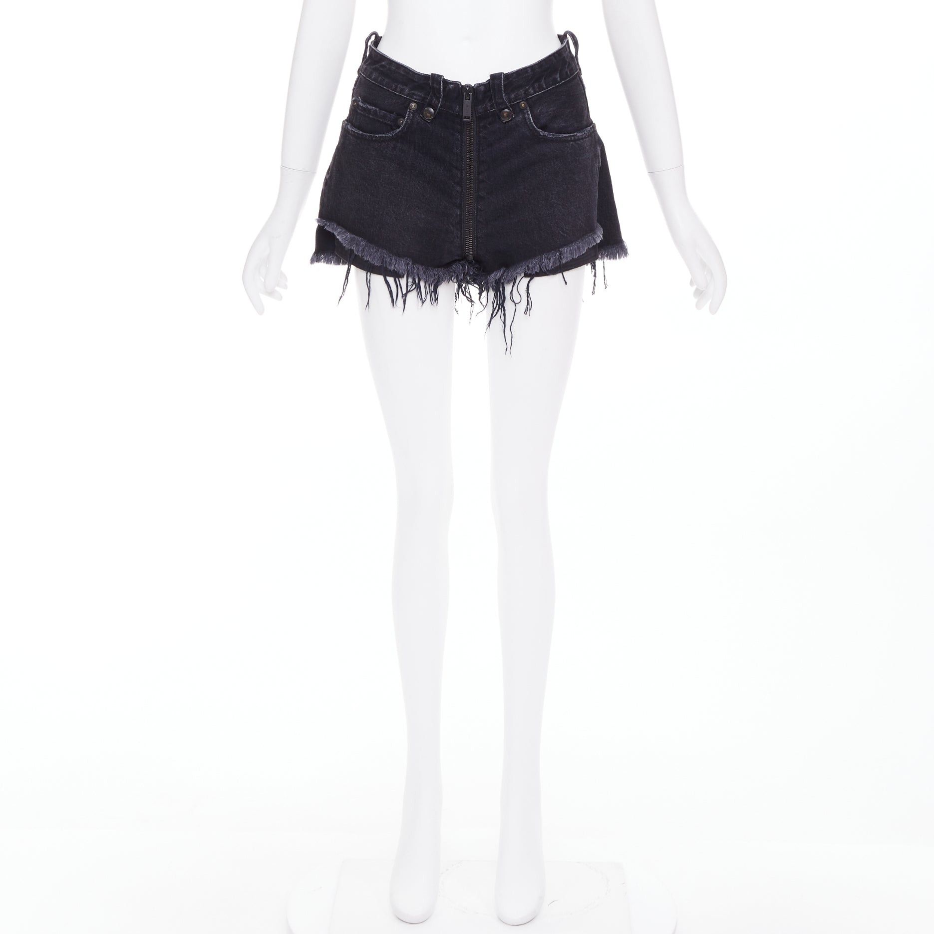 Unravel Project UNRAVEL PROJECT dark blue cotton zip around distressed mini shorts 25" Size 27" / US 4 / IT 40 - 9 Thumbnail