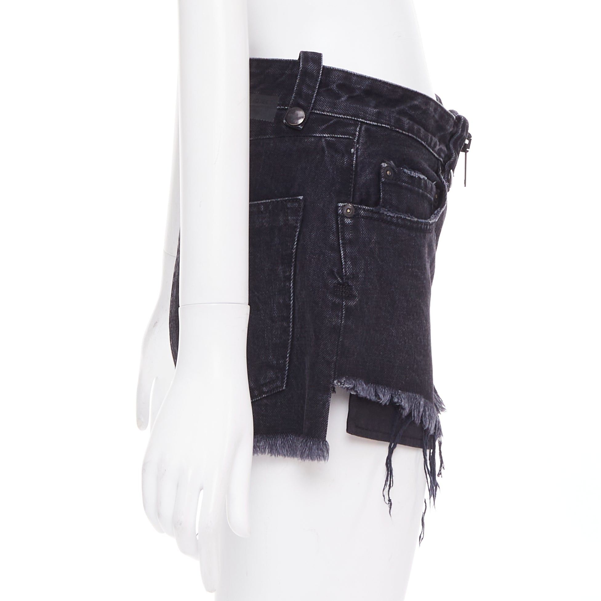 Unravel Project UNRAVEL PROJECT dark blue cotton zip around distressed mini shorts 25" Size 27" / US 4 / IT 40 - 4 Thumbnail