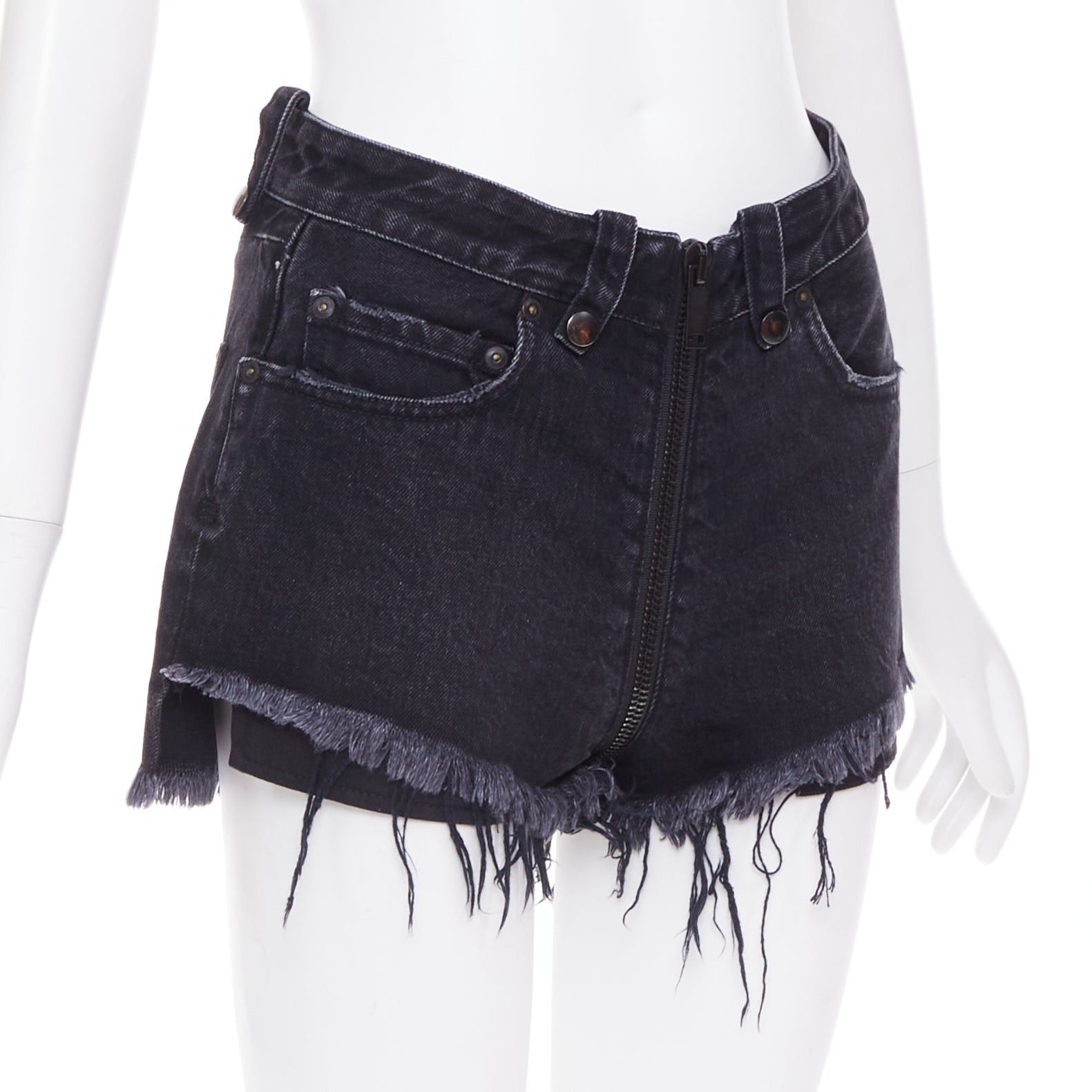 Unravel Project UNRAVEL PROJECT dark blue cotton zip around distressed mini shorts 25" Size 27" / US 4 / IT 40 - 3 Thumbnail