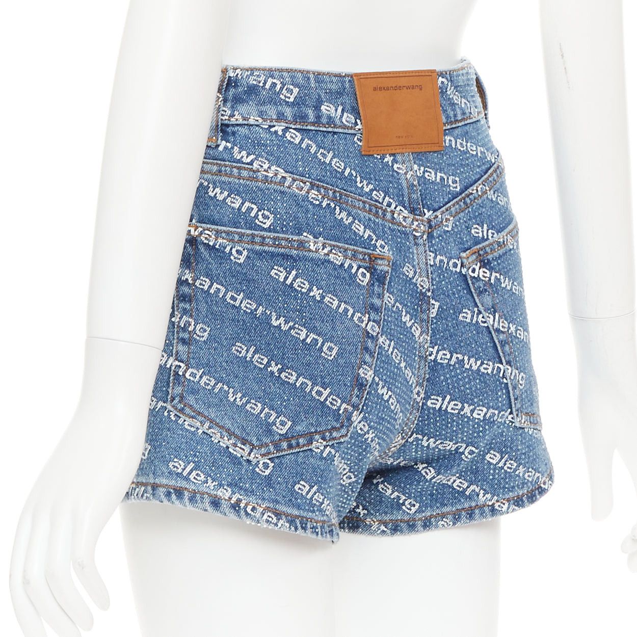 Alexander Wang ALEXANDER WANG Bite blue denim crystal rhinestone hotfix logo mini shorts 25" Size 27" / US 4 / IT 40 - 6 Thumbnail