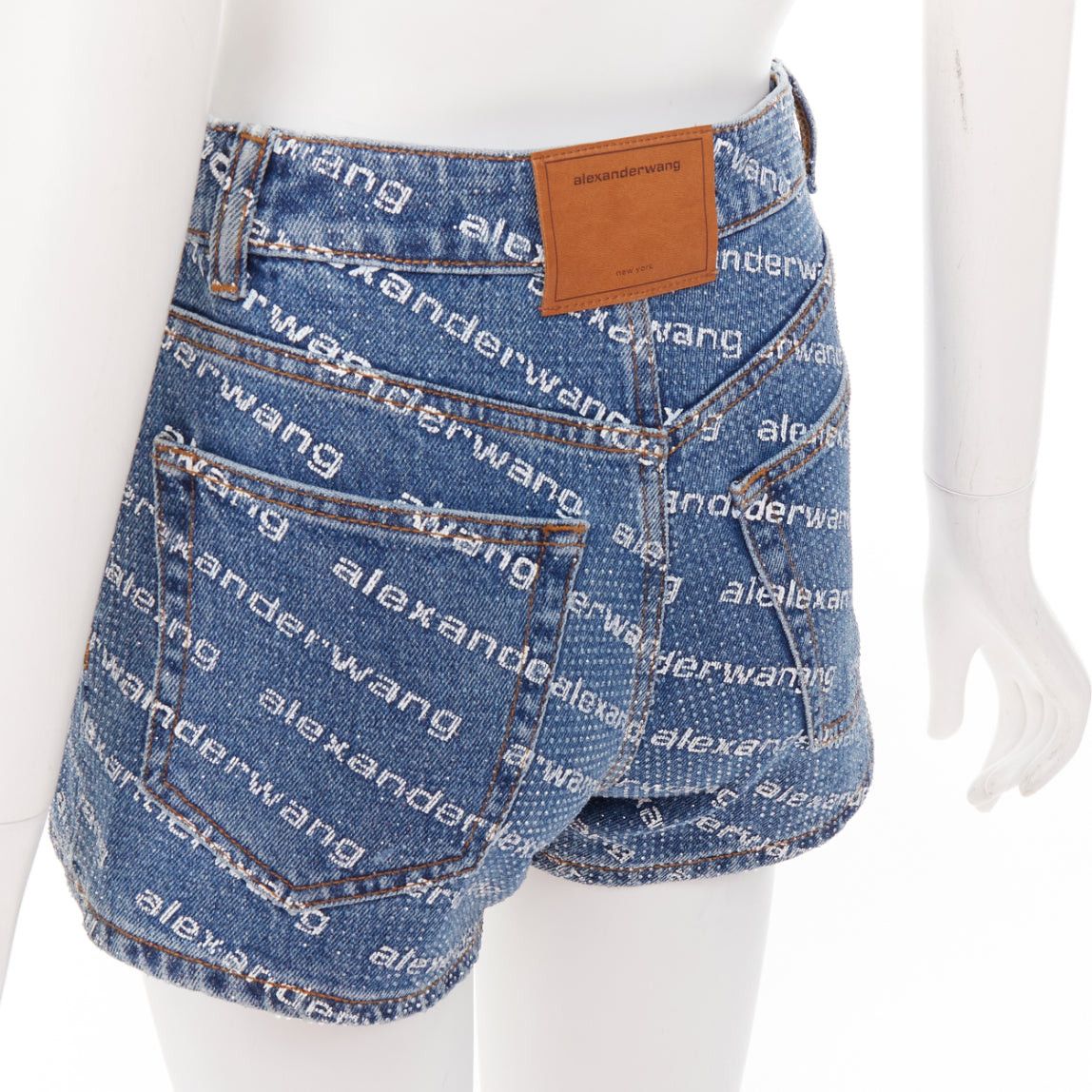 Alexander Wang ALEXANDER WANG Bite blue denim crystal rhinestone hotfix logo mini shorts 25" Size 27" / US 4 / IT 40 - 2 Thumbnail