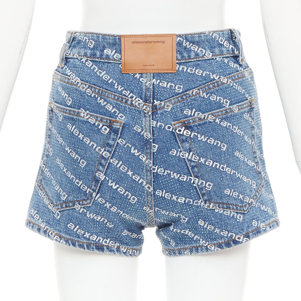 Alexander Wang ALEXANDER WANG Bite blue denim crystal rhinestone hotfix logo mini shorts 25" Size 27" / US 4 / IT 40 - 5 Thumbnail