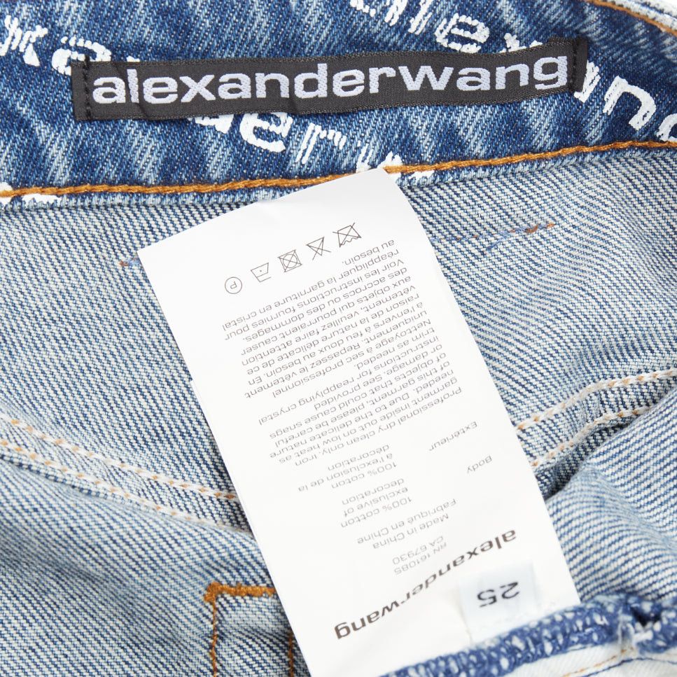Alexander Wang ALEXANDER WANG Bite blue denim crystal rhinestone hotfix logo mini shorts 25" Size 27" / US 4 / IT 40 - 8 Thumbnail