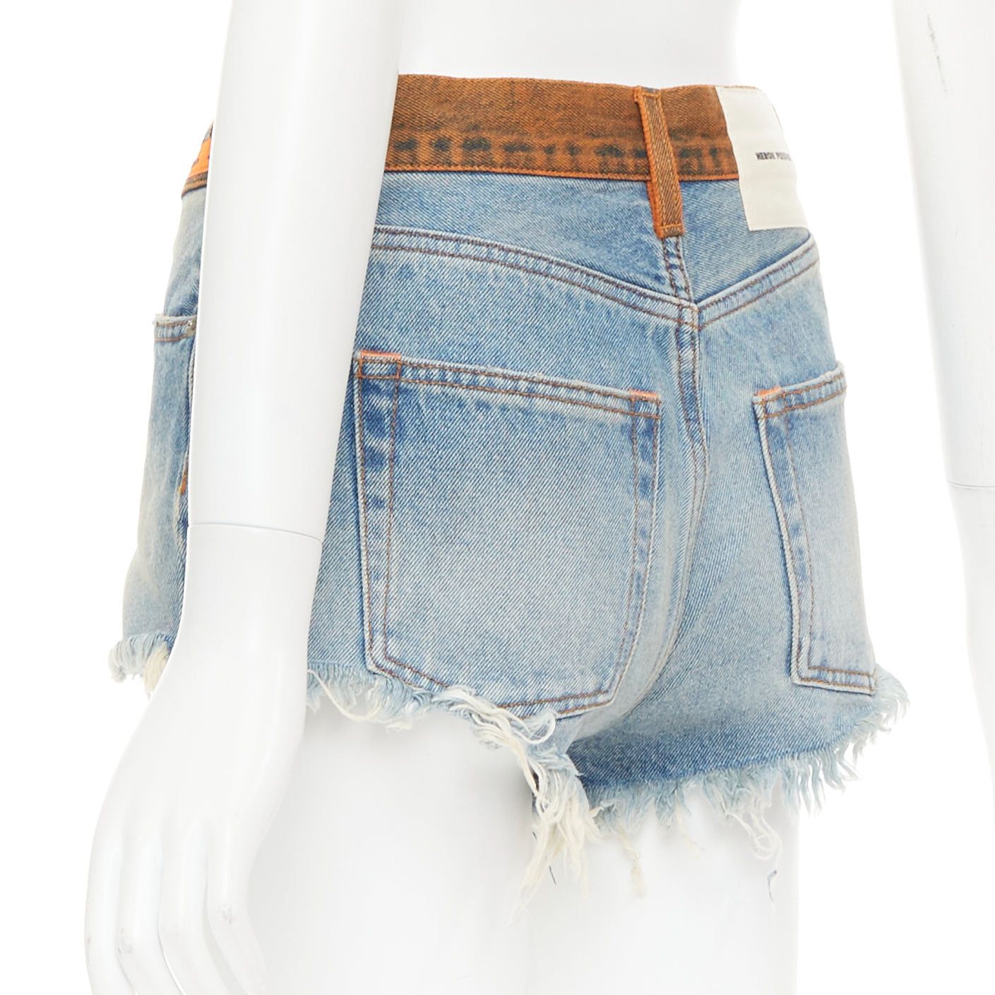 Heron Preston HERON PRESTON western cowboy blue washed denim orange waist cut off shorts 25" Size 27" / US 4 / IT 40 - 6 Thumbnail