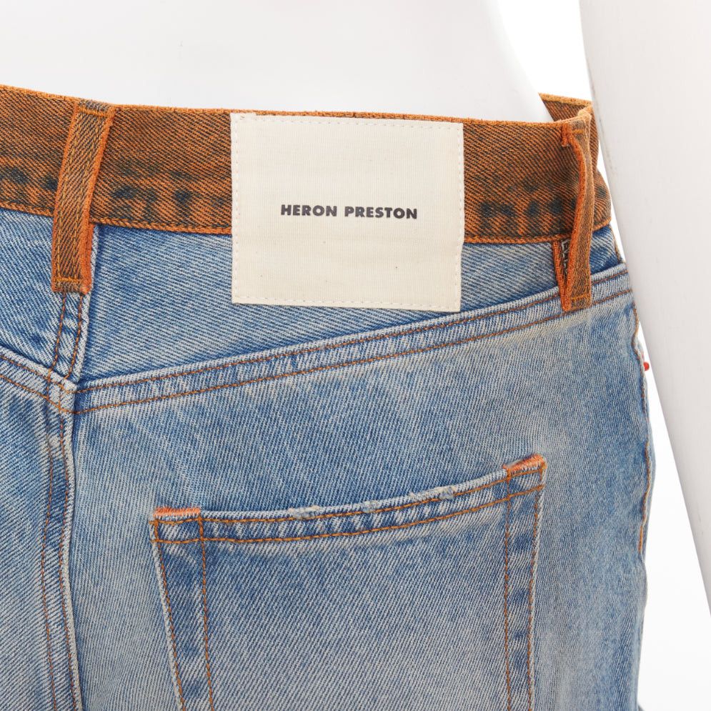 Heron Preston HERON PRESTON western cowboy blue washed denim orange waist cut off shorts 25" Size 27" / US 4 / IT 40 - 7 Thumbnail