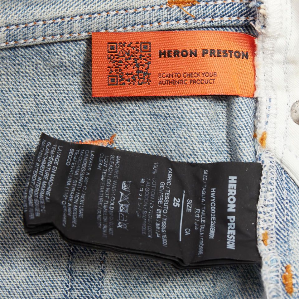 Heron Preston HERON PRESTON western cowboy blue washed denim orange waist cut off shorts 25" Size 27" / US 4 / IT 40 - 8 Thumbnail