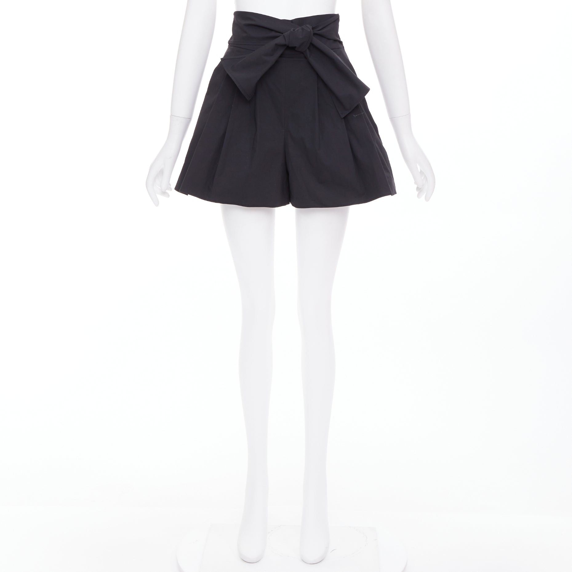 Moschino MOSCHINO Boutique black cotton blend bow tie waist pleated shorts IT38 XS Size 26" / US 2 / IT 38 - 9 Thumbnail
