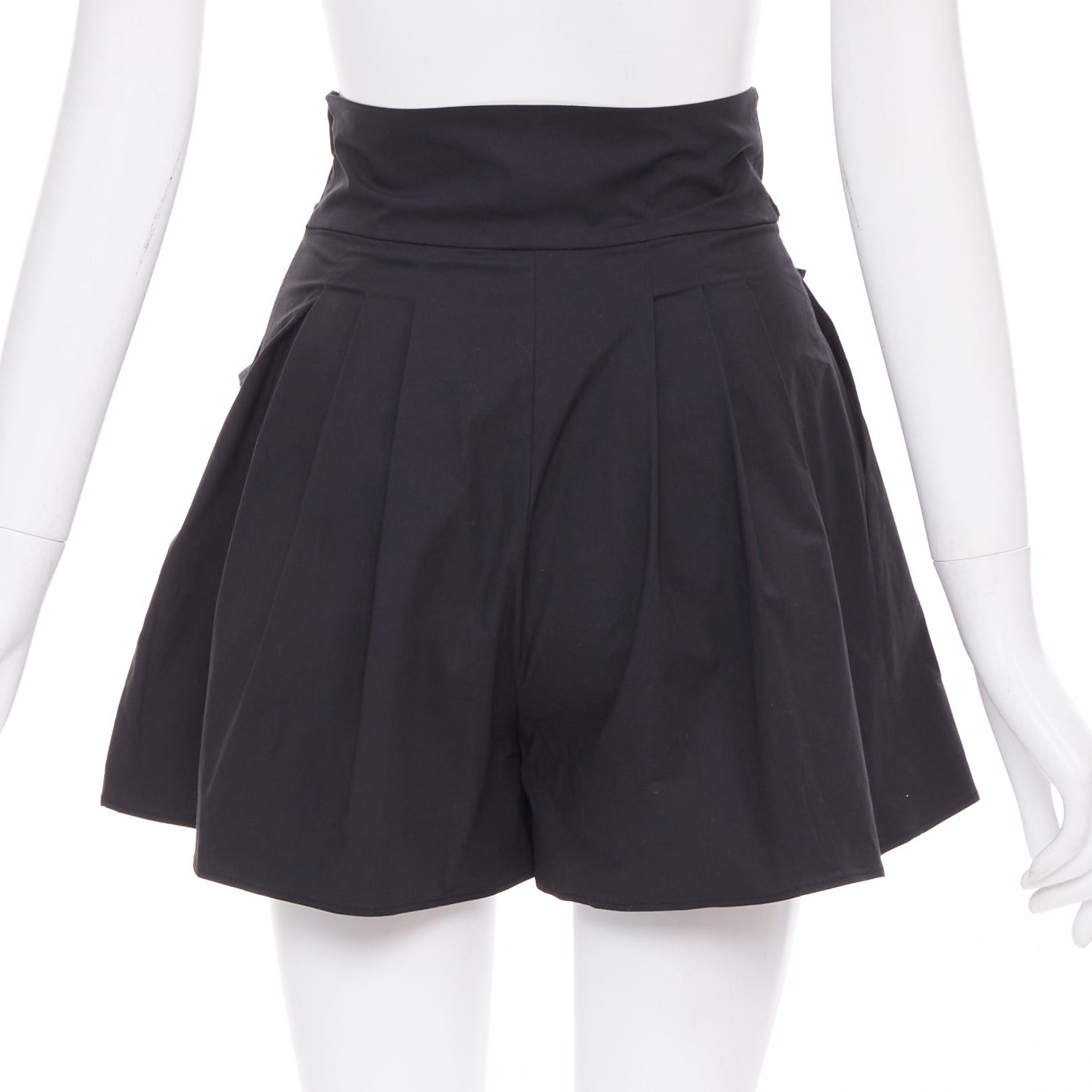 Moschino MOSCHINO Boutique black cotton blend bow tie waist pleated shorts IT38 XS Size 26" / US 2 / IT 38 - 5 Thumbnail