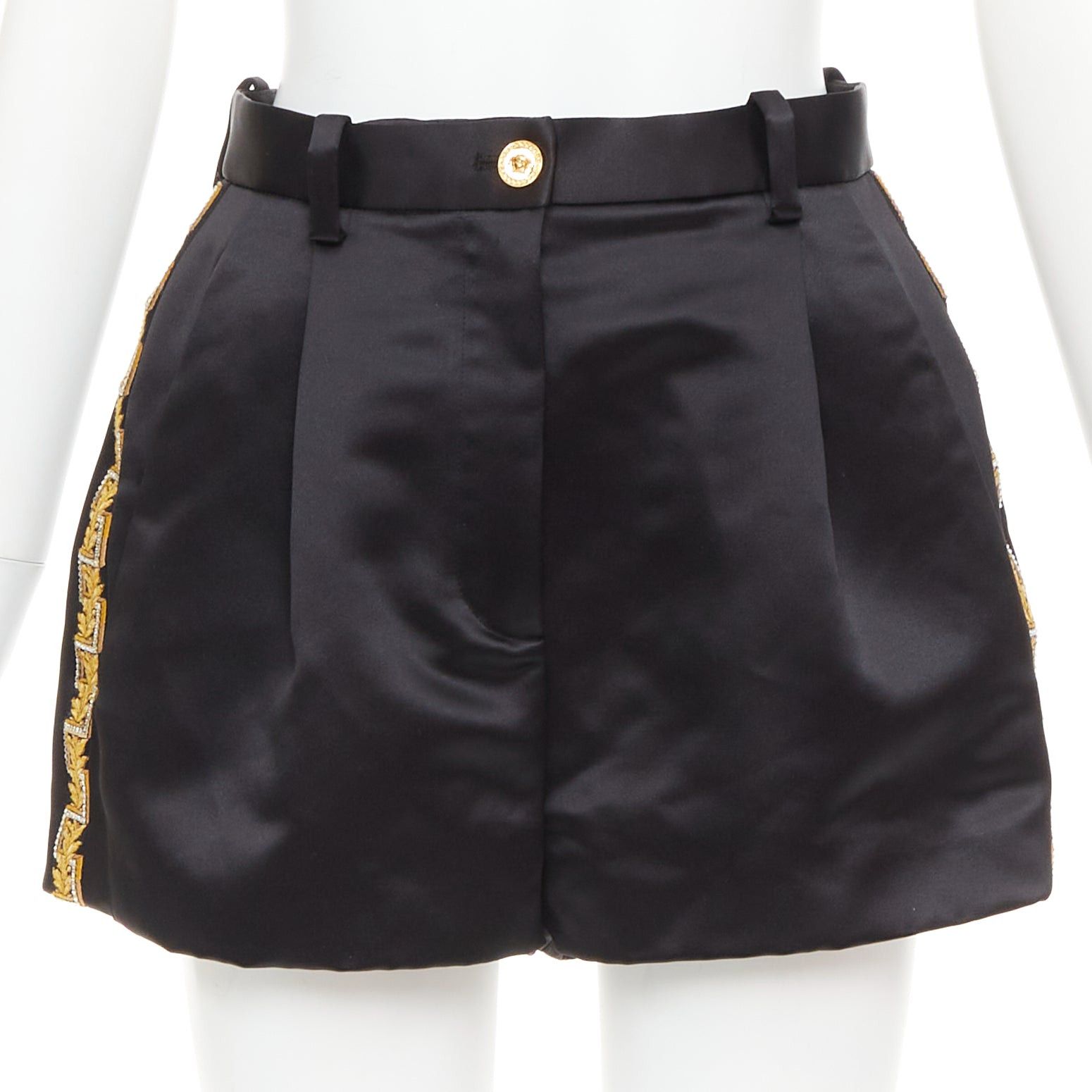 Versace VERSACE black gold Greca embroidered crystal trim mini short shorts IT40 S Size 27" / US 4 / IT 40 - 3 Thumbnail