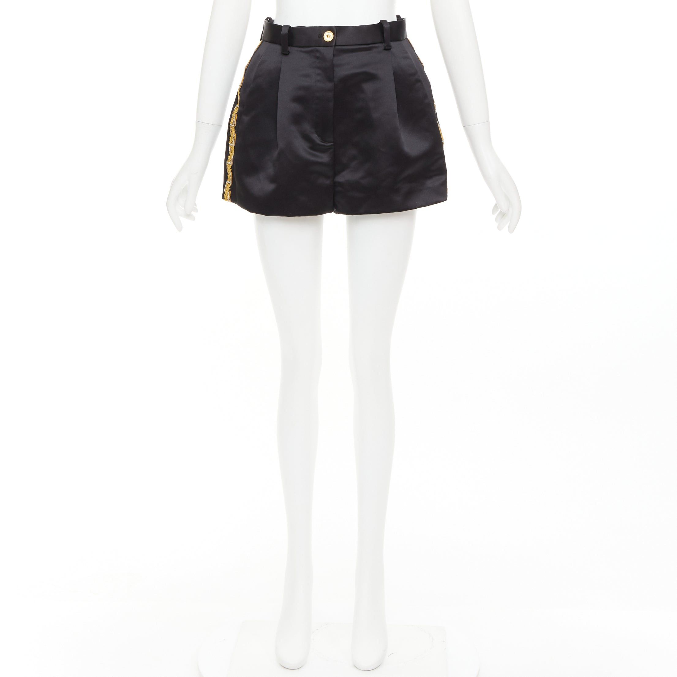 Versace VERSACE black gold Greca embroidered crystal trim mini short shorts IT40 S Size 27" / US 4 / IT 40 - 9 Thumbnail