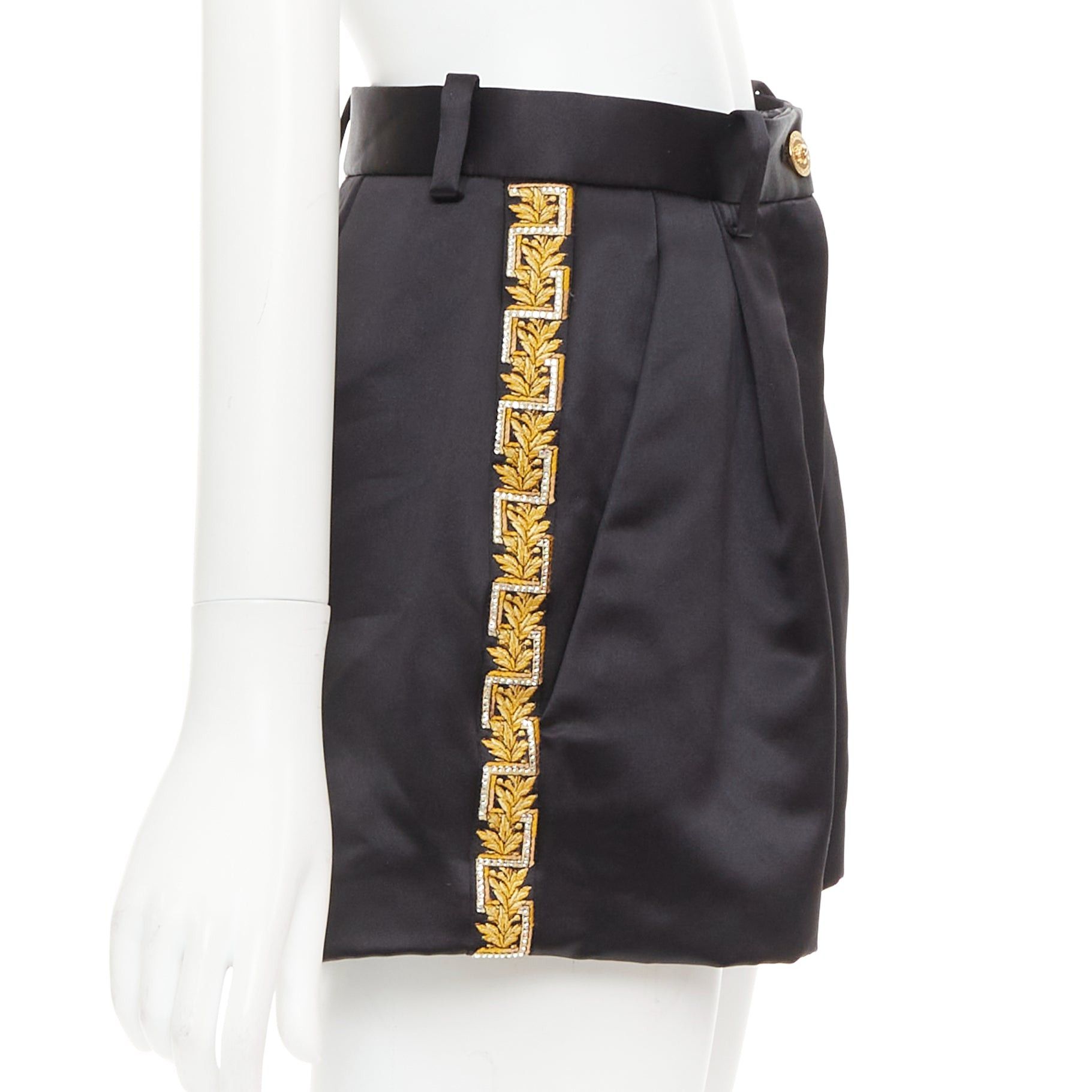 Versace VERSACE black gold Greca embroidered crystal trim mini short shorts IT40 S Size 27" / US 4 / IT 40 - 4 Thumbnail