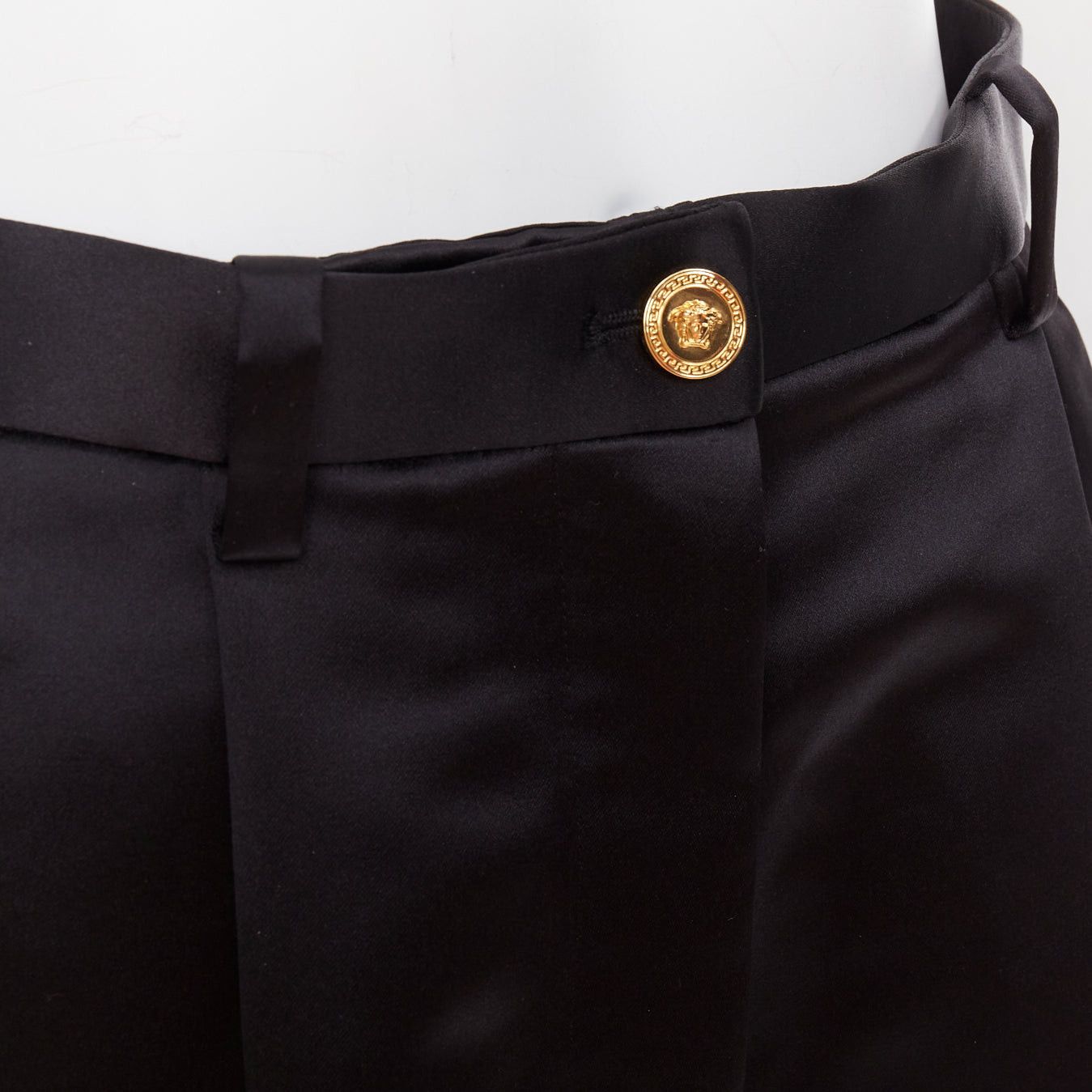 Versace VERSACE black gold Greca embroidered crystal trim mini short shorts IT40 S Size 27" / US 4 / IT 40 - 2 Thumbnail